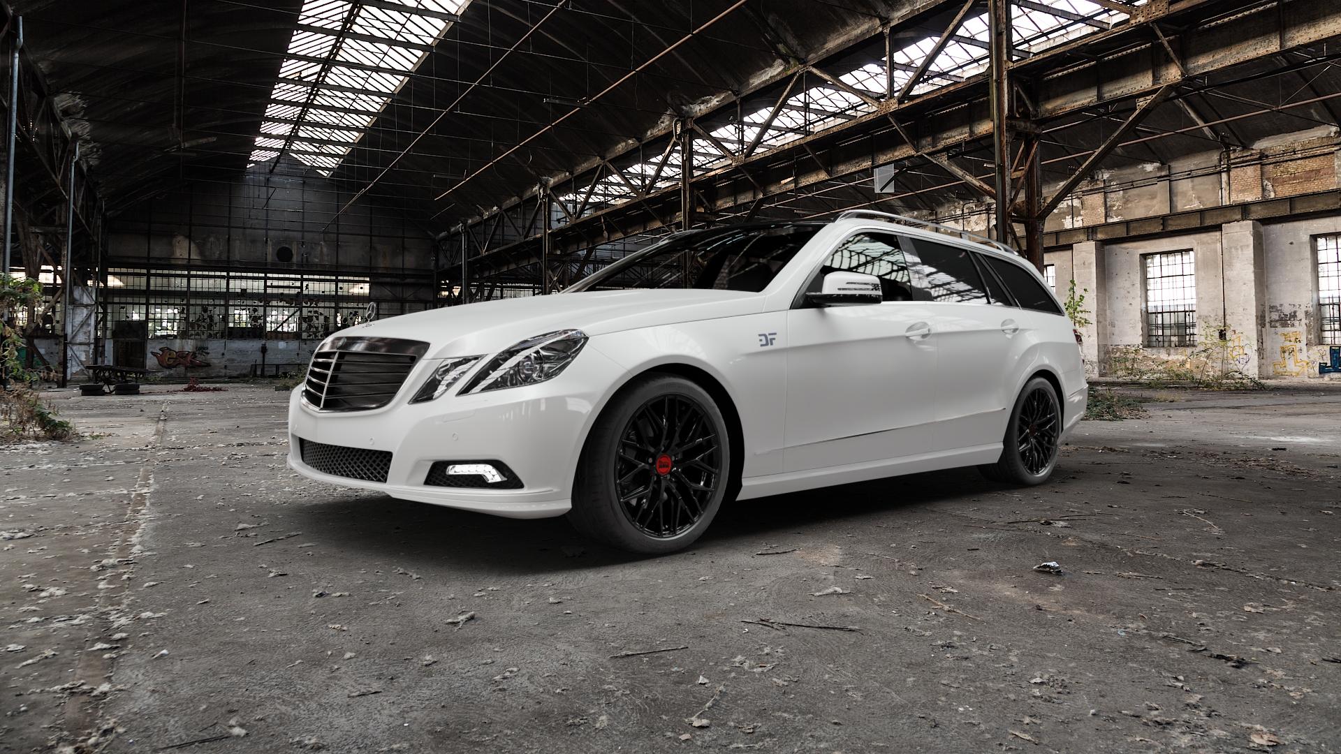 MAM RS4 BLACK PAINTED Felge mit Reifen schwarz in 18Zoll Winterfelge Alufelge auf weissem Mercedes E-Klasse Typ S212 Kombi ⬇️ mit 15mm Tieferlegung ⬇️ Old Industrial Hall_max5000mm_2022 Frontansicht_1