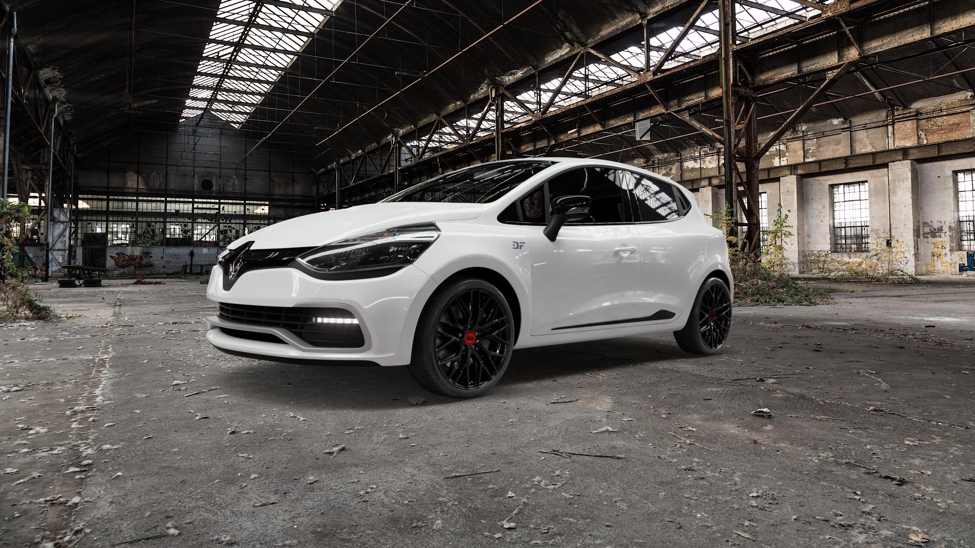MAM RS4 BLACK PAINTED Felge mit Reifen schwarz in 18Zoll Winterfelge Alufelge auf weissem Renault Clio IV Sport Typ R ⬇️ mit 15mm Tieferlegung ⬇️ Old Industrial Hall_max5000mm_2022 Frontansicht_1