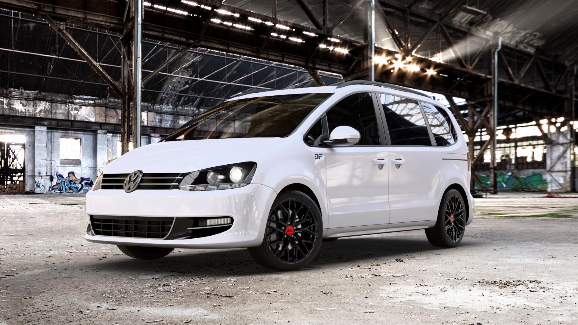 MAM RS4 BLACK PAINTED Felge mit Reifen schwarz in 18Zoll Winterfelge Alufelge auf weissem Volkswagen (VW) Sharan I Typ 7M II 7N ⬇️ mit 15mm Tieferlegung ⬇️ Old Industrial Hall_max_5300mm_2024 Frontansicht_1