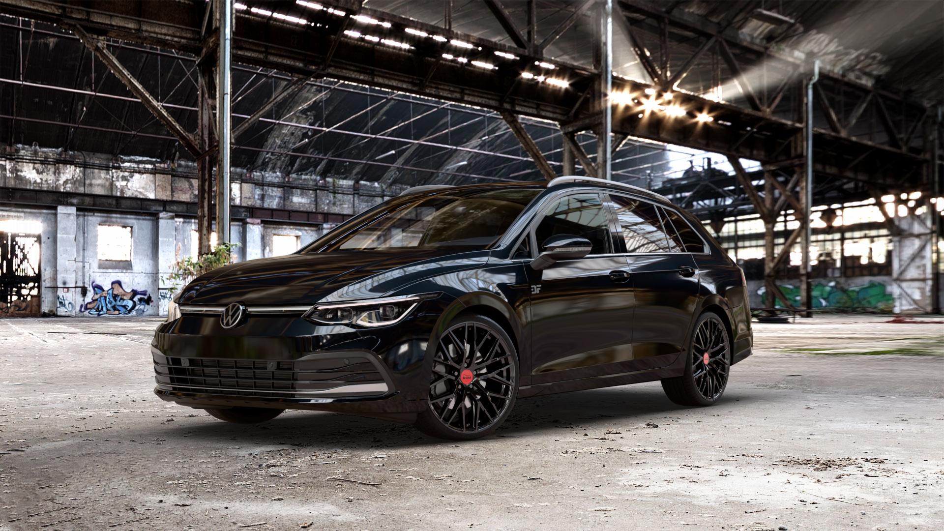 MAM RS4 BLACK PAINTED Felge mit Reifen schwarz in 19Zoll Winterfelge Alufelge auf metallic schwarzem Volkswagen (VW) Golf 8 Variant 1,0l TSI 81kW Mild-Hybrid (110 PS) 2,0l TDI 85kW (116 110kW (150 1,5l 96kW (131 CNG 4Motion 140kW (190 ⬇️ mit 15mm Tieferlegung ⬇️ Old Industrial Hall_max_5300mm_2024 Frontansicht_1