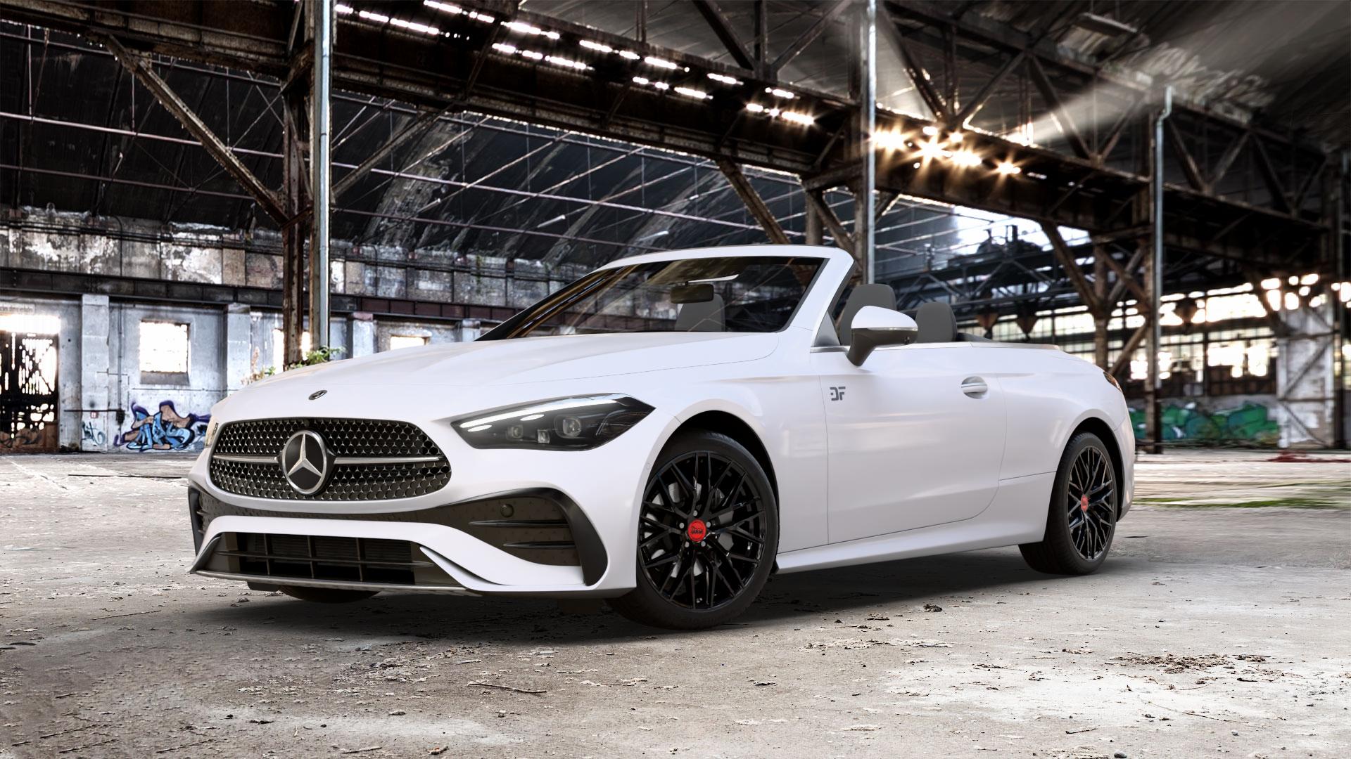 MAM RS4 BLACK PAINTED Felge mit Reifen schwarz in 19Zoll Winterfelge Alufelge auf weissem Mercedes CLE Typ C236 Cabrio 2,0l 180 125kW Mild-Hybrid (170 PS) 200 150kW (204 4Matic 220d 145kW (197 300 190kW (258 3,0l 450 280kW (381 AMG 53 330kW (449 ⬇️ mit 15mm Tieferlegung ⬇️ Old Industrial Hall_max_5300mm_2024 Frontansicht_1