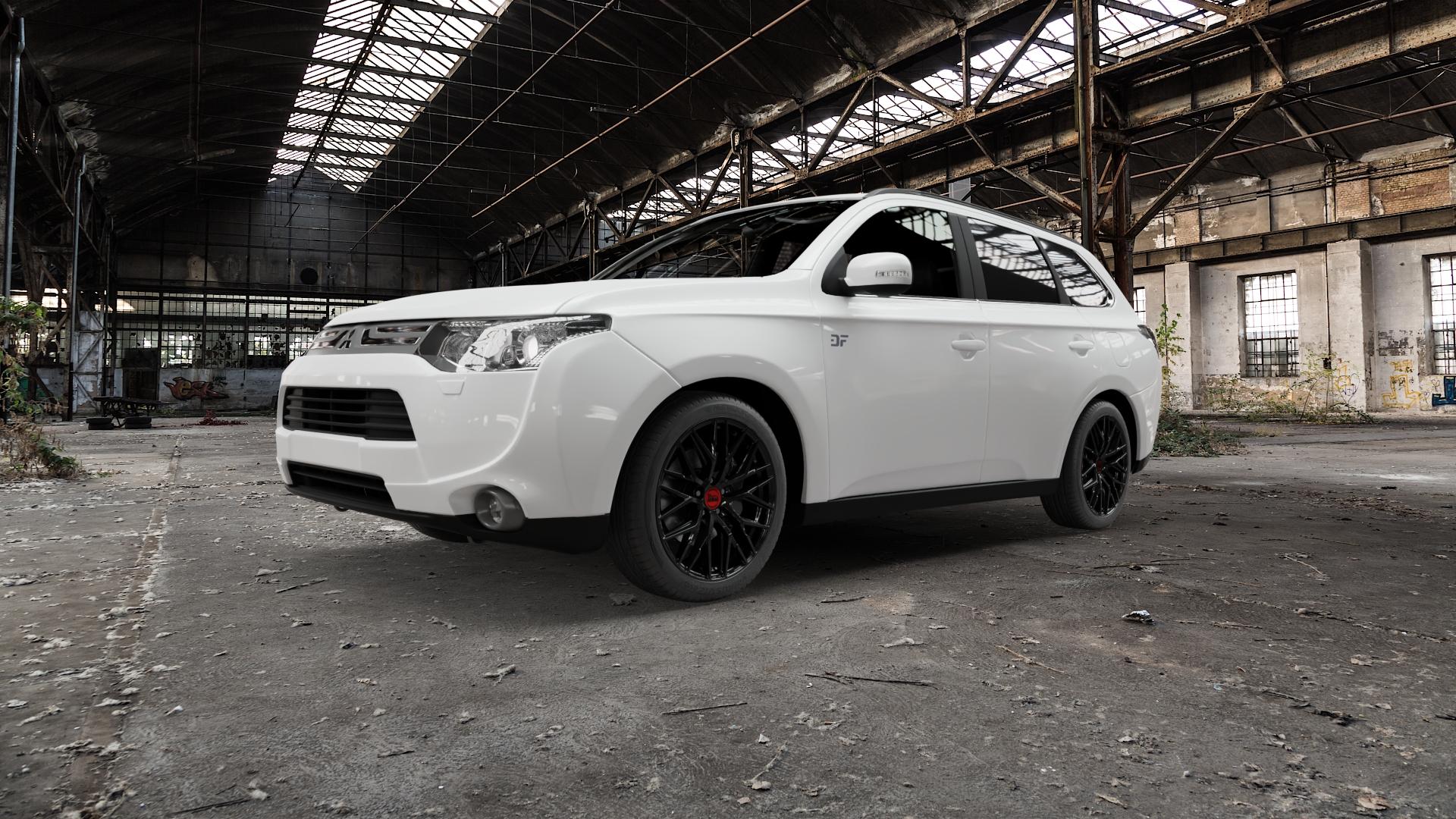 MAM RS4 BLACK PAINTED Felge mit Reifen schwarz in 19Zoll Winterfelge Alufelge auf weissem Mitsubishi Outlander III Typ CWO Facelift 15-> 18-> ⬇️ mit 15mm Tieferlegung ⬇️ Old Industrial Hall_max5000mm_2022 Frontansicht_1