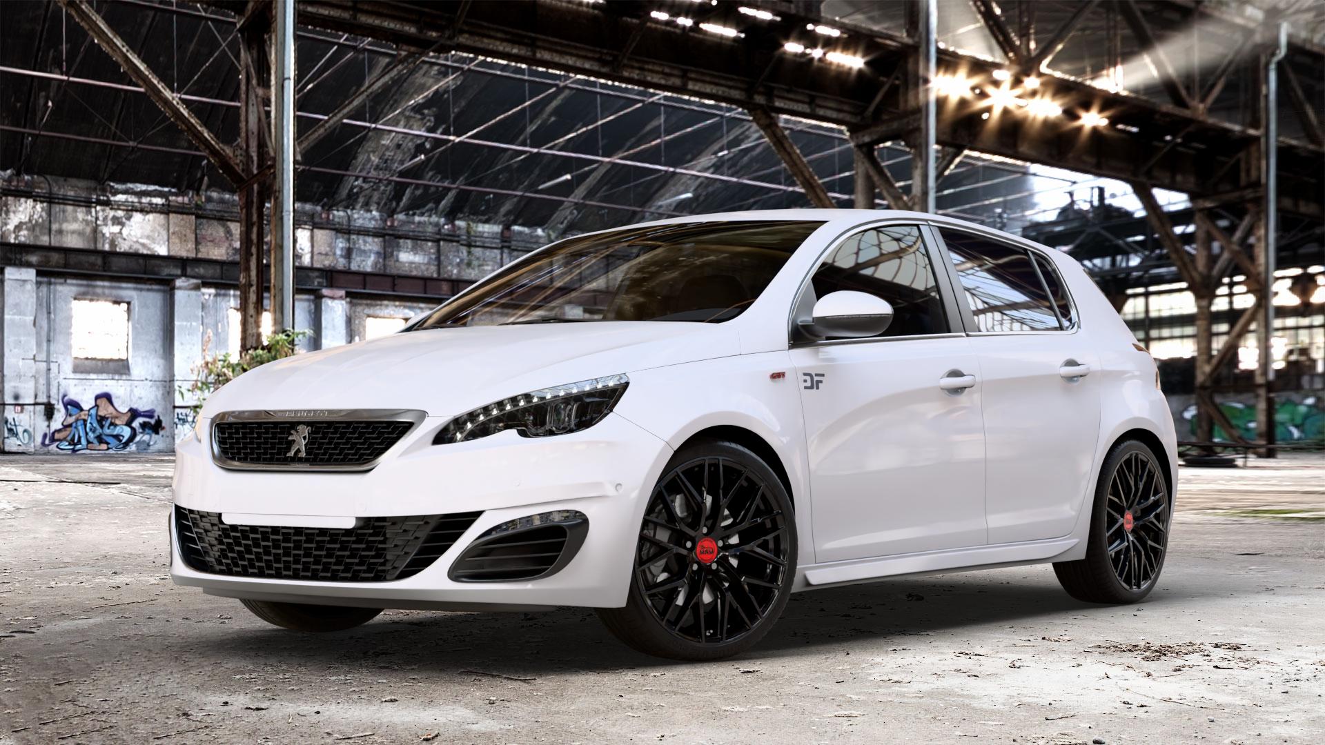 MAM RS4 BLACK PAINTED Felge mit Reifen schwarz in 19Zoll Winterfelge Alufelge auf weissem Peugeot 308 II Typ L Facelift ⬇️ mit 15mm Tieferlegung ⬇️ Old Industrial Hall_max_4400mm_2024 Frontansicht_1