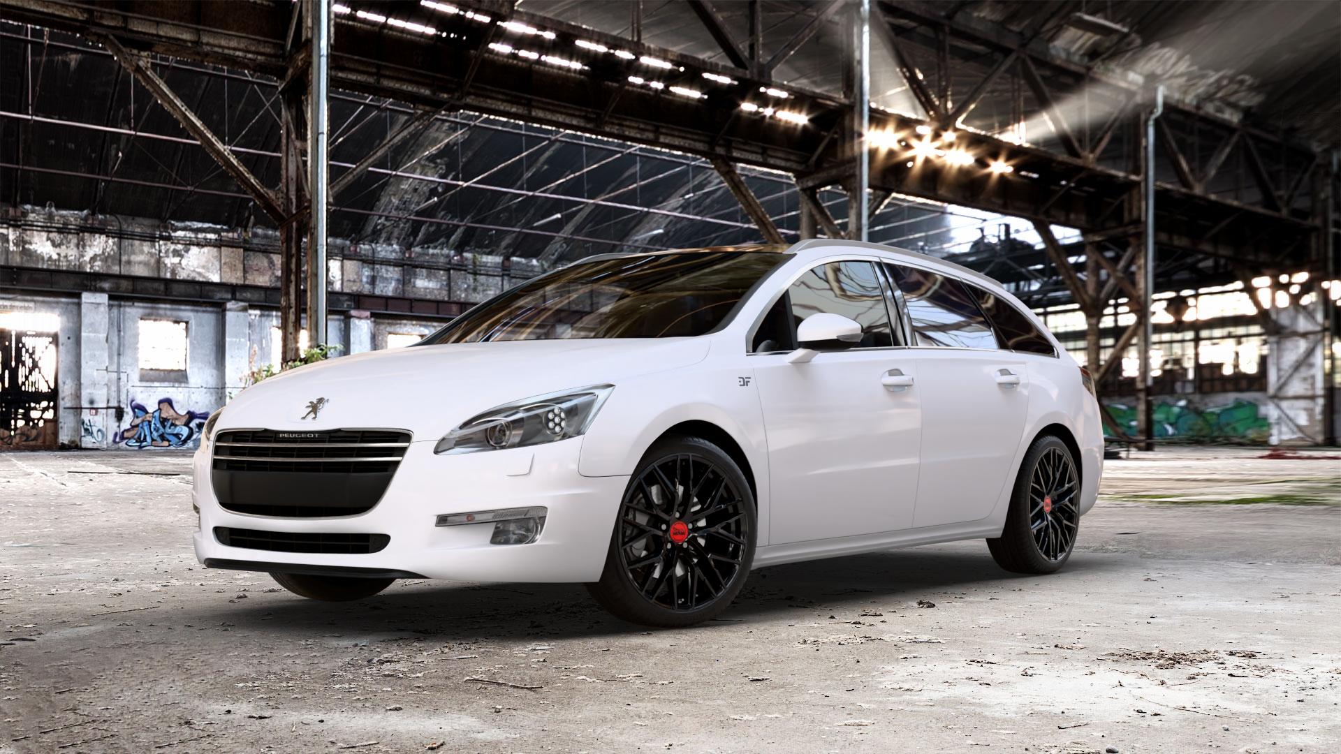 MAM RS4 BLACK PAINTED Felge mit Reifen schwarz in 19Zoll Winterfelge Alufelge auf weissem Peugeot 508 Typ 8 SW ⬇️ mit 15mm Tieferlegung ⬇️ Old Industrial Hall_max_5300mm_2024 Frontansicht_1