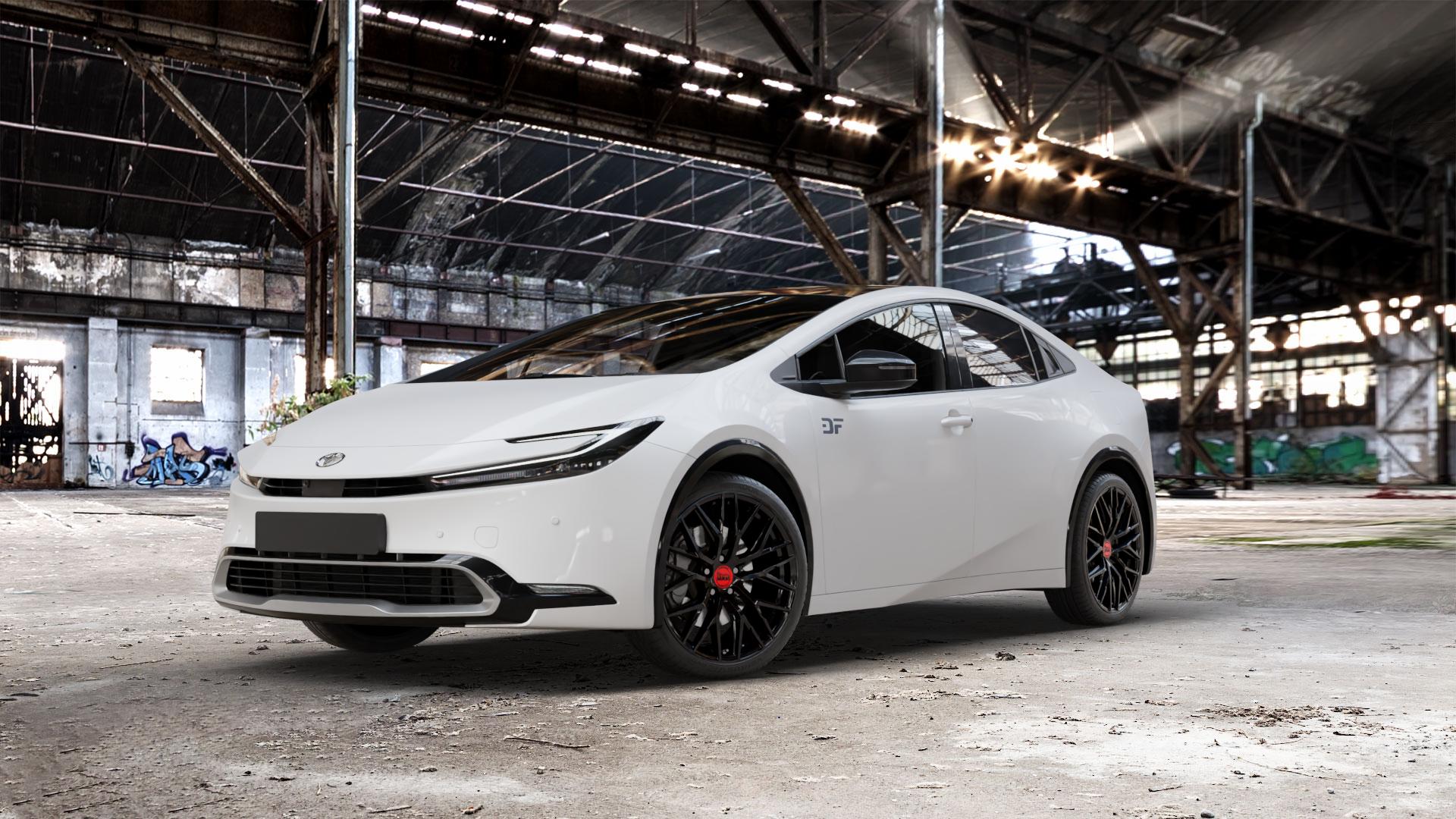 MAM RS4 BLACK PAINTED Felge mit Reifen schwarz in 19Zoll Winterfelge Alufelge auf weissem Toyota Prius V Typ XW6(M) ⬇️ mit 15mm Tieferlegung ⬇️ Old Industrial Hall_max_5300mm_2024 Frontansicht_1