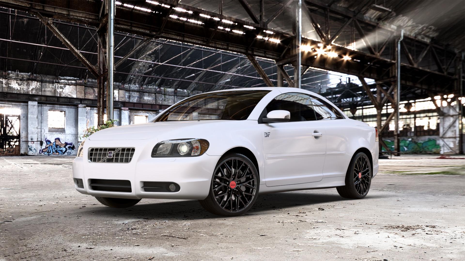MAM RS4 BLACK PAINTED Felge mit Reifen schwarz in 19Zoll Winterfelge Alufelge auf weissem Volvo C70 II Cabriolet Typ M ⬇️ mit 15mm Tieferlegung ⬇️ Old Industrial Hall_max_5300mm_2024 Frontansicht_1