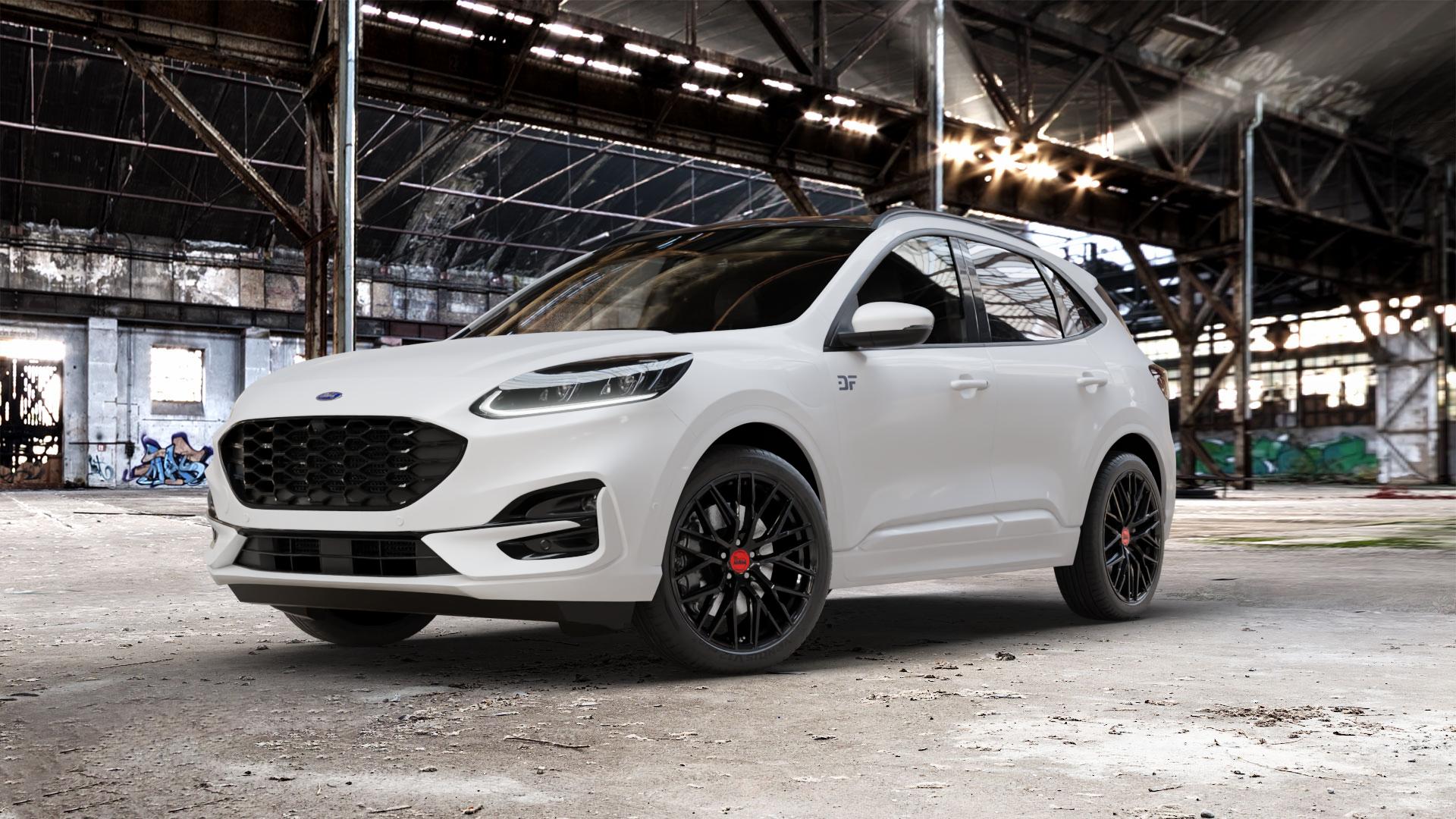 MAM RS4 BLACK PAINTED Felge mit Reifen schwarz in 20Zoll Winterfelge Alufelge auf weissem Ford Kuga III Typ DFK ⬇️ mit 15mm Tieferlegung ⬇️ Old Industrial Hall_max_5300mm_2024 Frontansicht_1