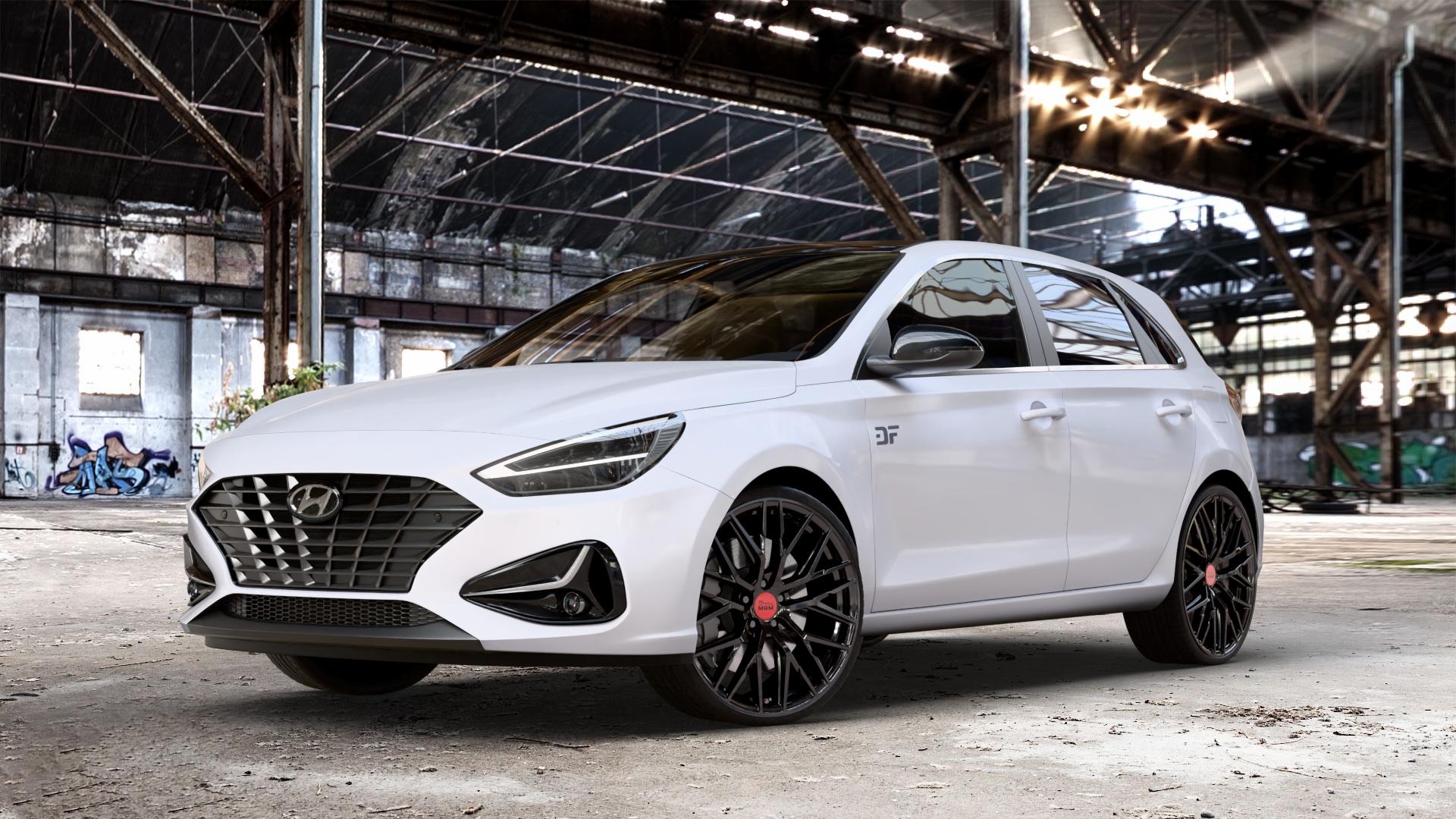 MAM RS4 BLACK PAINTED Felge mit Reifen schwarz in 20Zoll Winterfelge Alufelge auf weissem Hyundai i30 Typ PDE Facelift 1,0l T-GDI 88kW Mild-Hybrid (120 PS) 1,5l 117kW (159 81kW (110 1,6l CRDi 85kW (116 100kW (136 II ⬇️ mit 15mm Tieferlegung ⬇️ Old Industrial Hall_max_4400mm_2024 Frontansicht_1