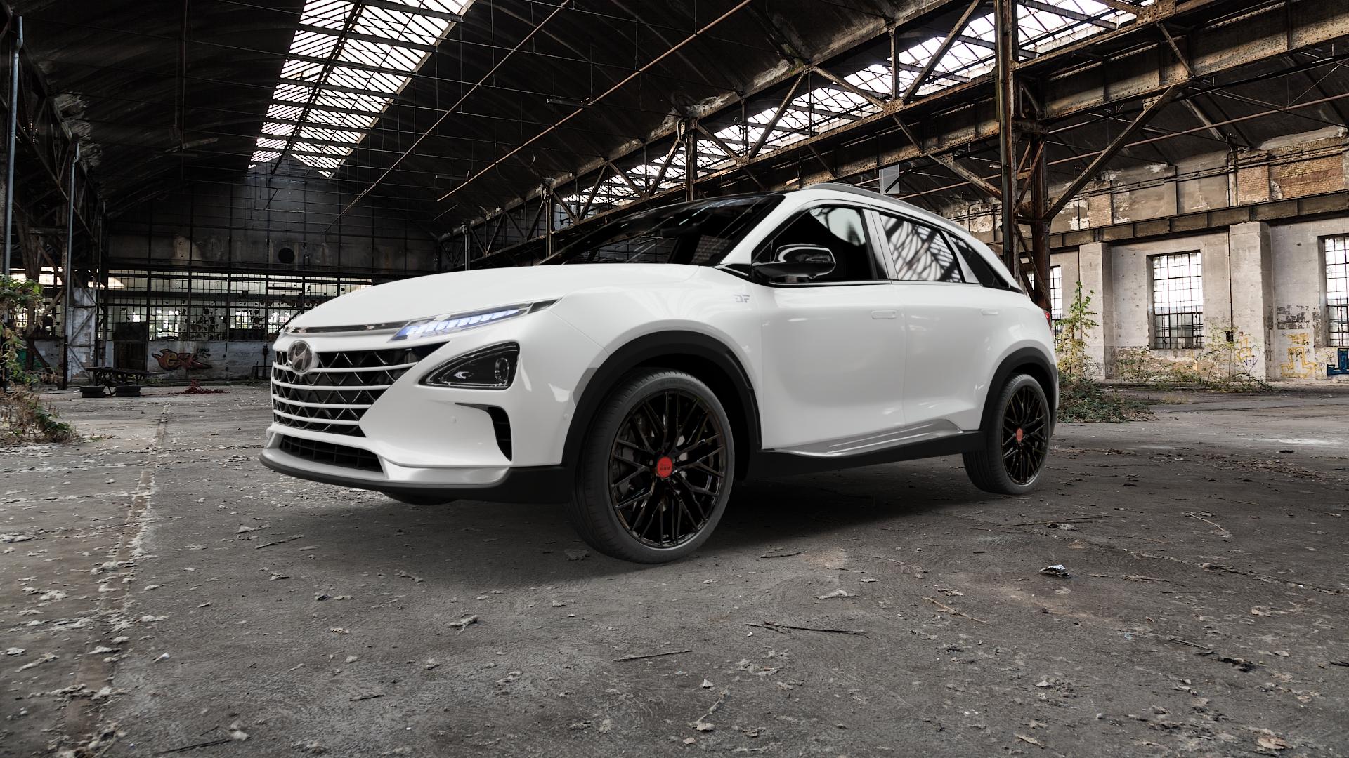 MAM RS4 BLACK PAINTED Felge mit Reifen schwarz in 20Zoll Winterfelge Alufelge auf weissem Hyundai Nexo Typ FE ⬇️ mit 15mm Tieferlegung ⬇️ Old Industrial Hall_max5000mm_2022 Frontansicht_1
