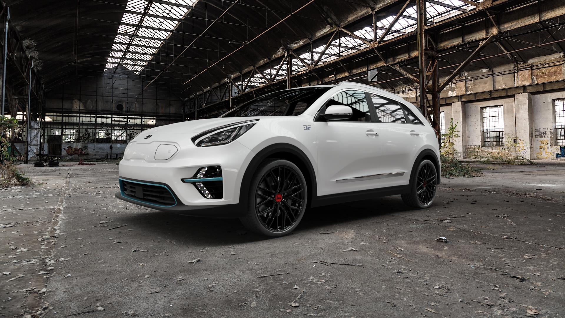 MAM RS4 BLACK PAINTED Felge mit Reifen schwarz in 20Zoll Winterfelge Alufelge auf weissem Kia e-Niro Typ DE Plus ⬇️ mit 15mm Tieferlegung ⬇️ Old Industrial Hall_max5000mm_2022 Frontansicht_1