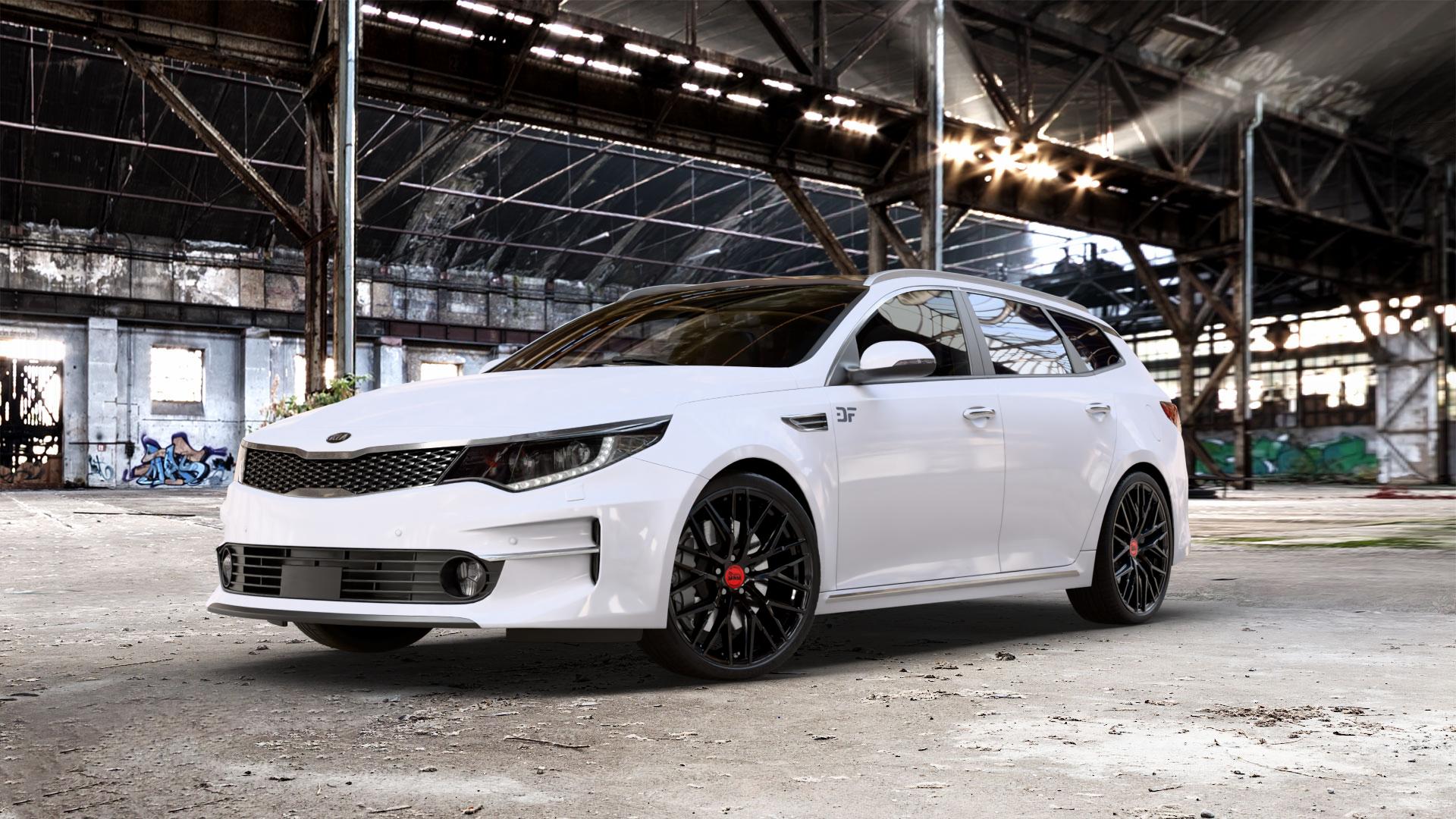 MAM RS4 BLACK PAINTED Felge mit Reifen schwarz in 20Zoll Winterfelge Alufelge auf weissem Kia Optima SW Typ JF ⬇️ mit 15mm Tieferlegung ⬇️ Old Industrial Hall_max_5300mm_2024 Frontansicht_1