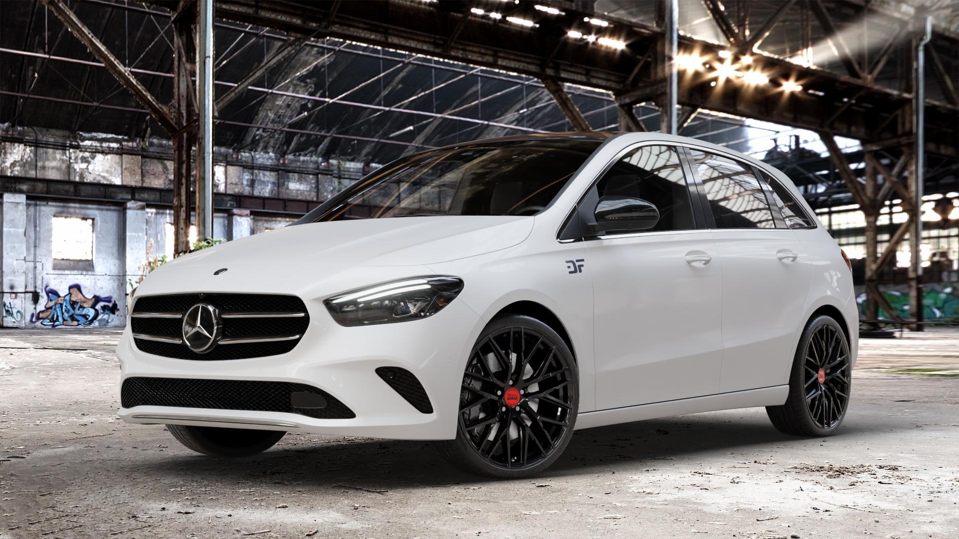 MAM RS4 BLACK PAINTED Felge mit Reifen schwarz in 20Zoll Winterfelge Alufelge auf weissem Mercedes B-Klasse Typ W247 ⬇️ mit 15mm Tieferlegung ⬇️ Old Industrial Hall_max_4400mm_2024 Frontansicht_1