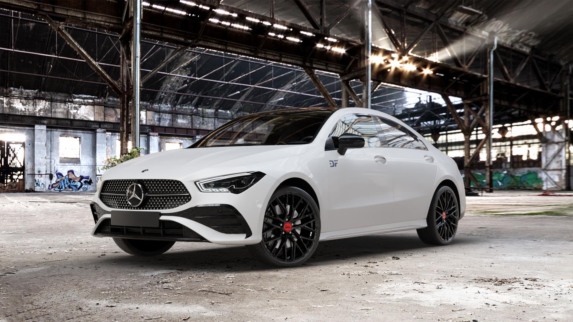 MAM RS4 BLACK PAINTED Felge mit Reifen schwarz in 20Zoll Winterfelge Alufelge auf weissem Mercedes CLA-Klasse II Typ C118 (F2CLA) Facelift ⬇️ mit 15mm Tieferlegung ⬇️ Old Industrial Hall_max_5300mm_2024 Frontansicht_1