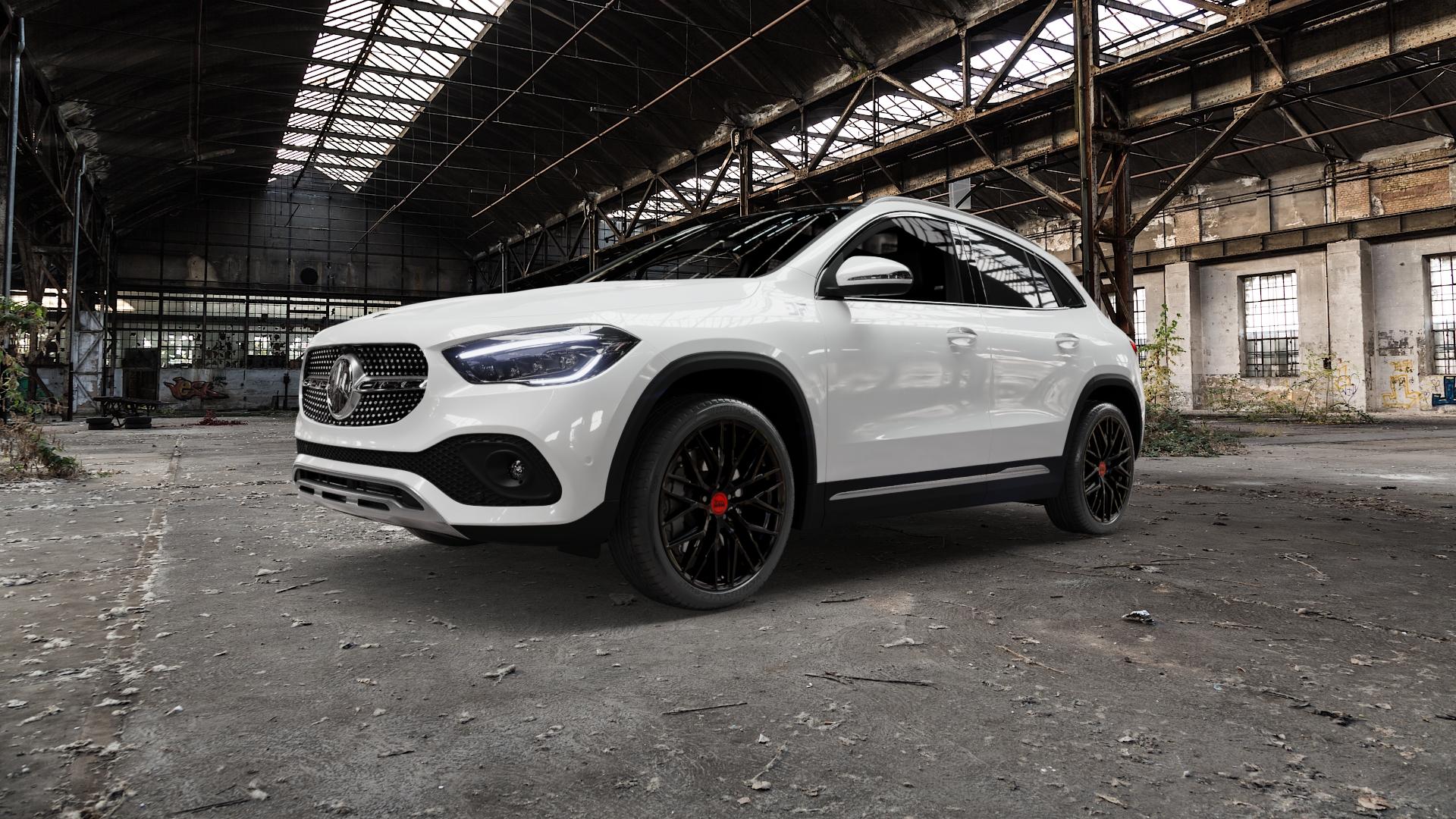 MAM RS4 BLACK PAINTED Felge mit Reifen schwarz in 20Zoll Winterfelge Alufelge auf weissem Mercedes GLA-Klasse Typ F2B ⬇️ mit 15mm Tieferlegung ⬇️ Old Industrial Hall_max5000mm_2022 Frontansicht_1
