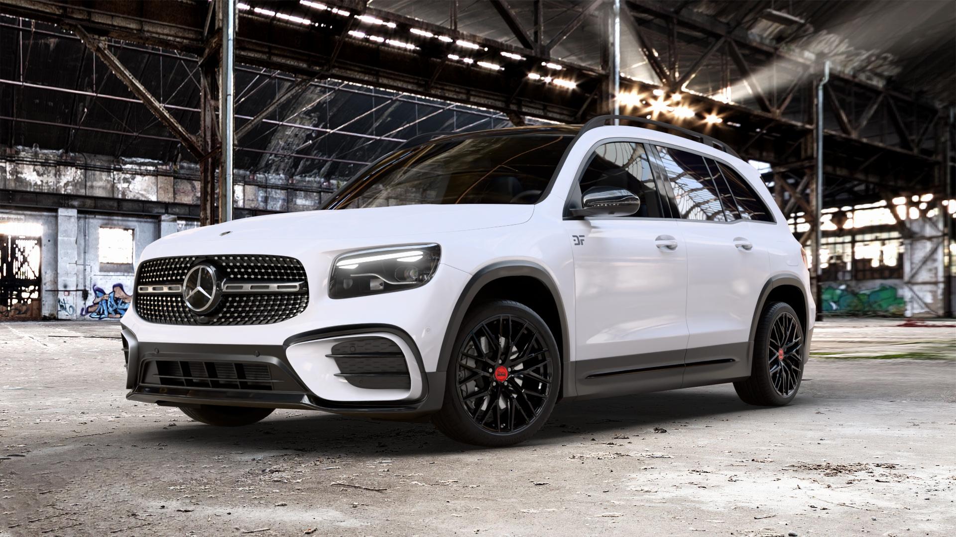 MAM RS4 BLACK PAINTED Felge mit Reifen schwarz in 20Zoll Winterfelge Alufelge auf weissem Mercedes GLB-Klasse Typ F2B Facelift 1,3l GLB 180 100kW Mild-Hybrid (136 PS) 2,0l 180d 85kW (116 200 120kW (163 200d 110kW (150 4Matic 220 140kW (190 220d 250 16 ⬇️ mit 15mm Tieferlegung ⬇️ Old Industrial Hall_max_5300mm_2024 Frontansicht_1