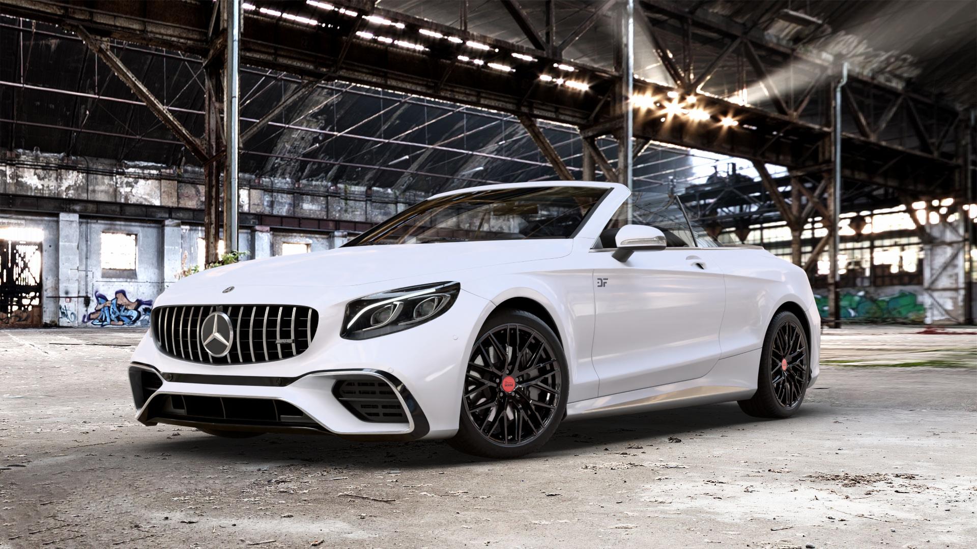 MAM RS4 BLACK PAINTED Felge mit Reifen schwarz in 20Zoll Winterfelge Alufelge auf weissem Mercedes S-Klasse Cabrio Typ 217 5,5l S 63 AMG 4Matic 430kW (585 PS) 6,0l 65 463kW (630 Facelift 4,0l 450kW (612 ⬇️ mit 15mm Tieferlegung ⬇️ Old Industrial Hall_max_5300mm_2024 Frontansicht_1