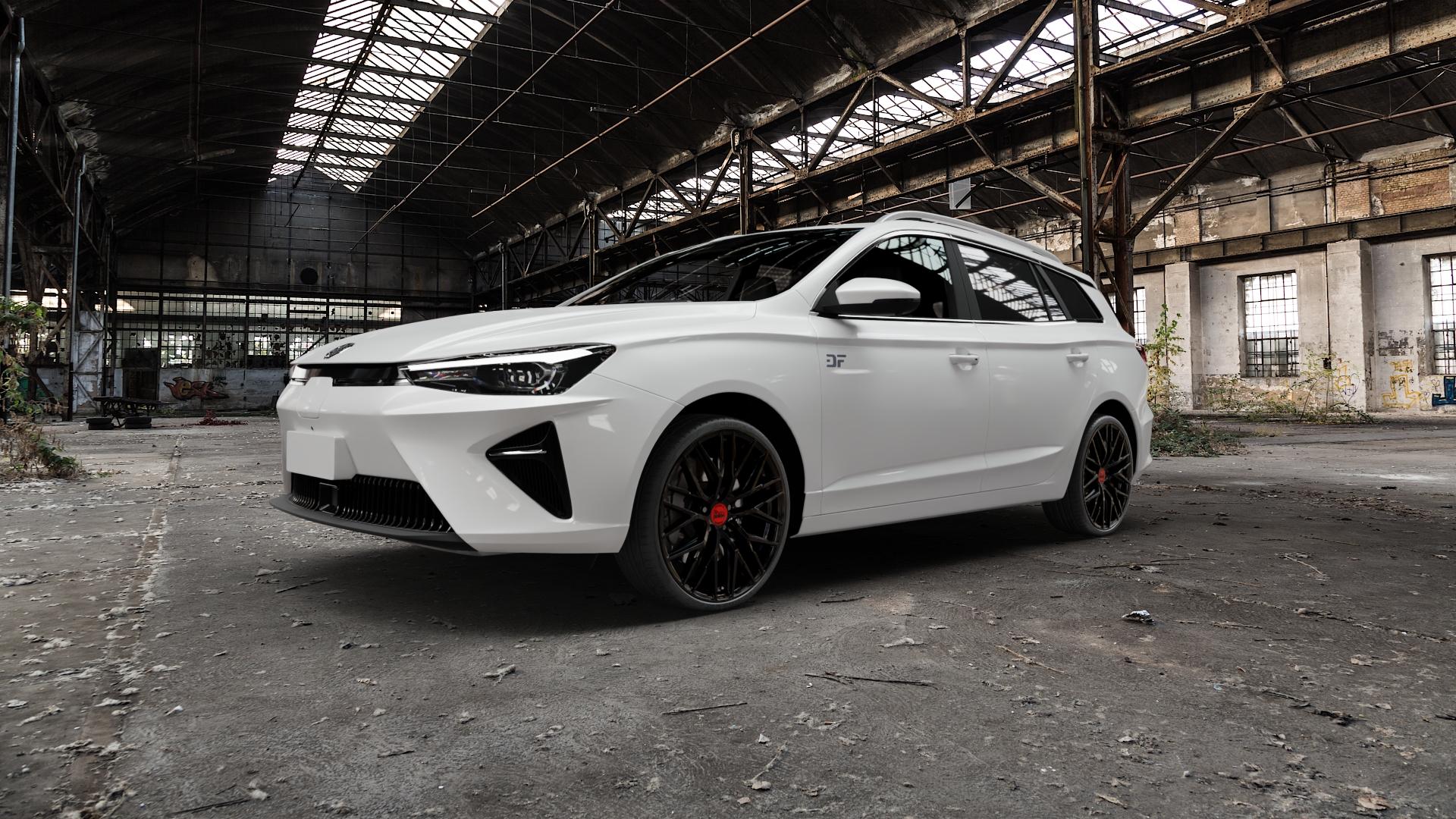 MAM RS4 BLACK PAINTED Felge mit Reifen schwarz in 20Zoll Winterfelge Alufelge auf weissem MG MG5 Typ EP22-L ⬇️ mit 15mm Tieferlegung ⬇️ Old Industrial Hall_max5000mm_2022 Frontansicht_1