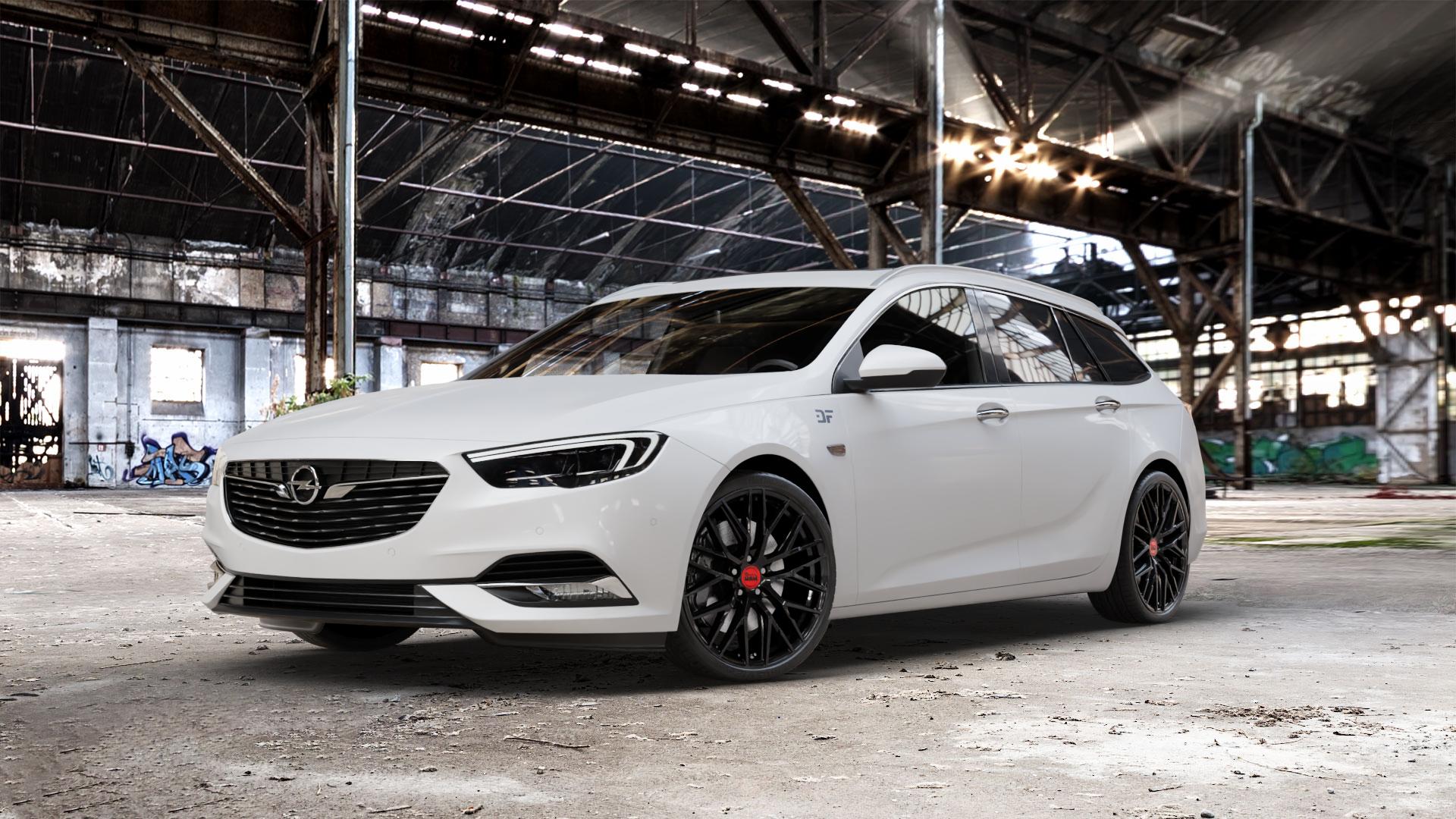 MAM RS4 BLACK PAINTED Felge mit Reifen schwarz in 20Zoll Winterfelge Alufelge auf weissem Opel Insignia II Sports Tourer Typ Z-B ⬇️ mit 15mm Tieferlegung ⬇️ Old Industrial Hall_max_5300mm_2024 Frontansicht_1