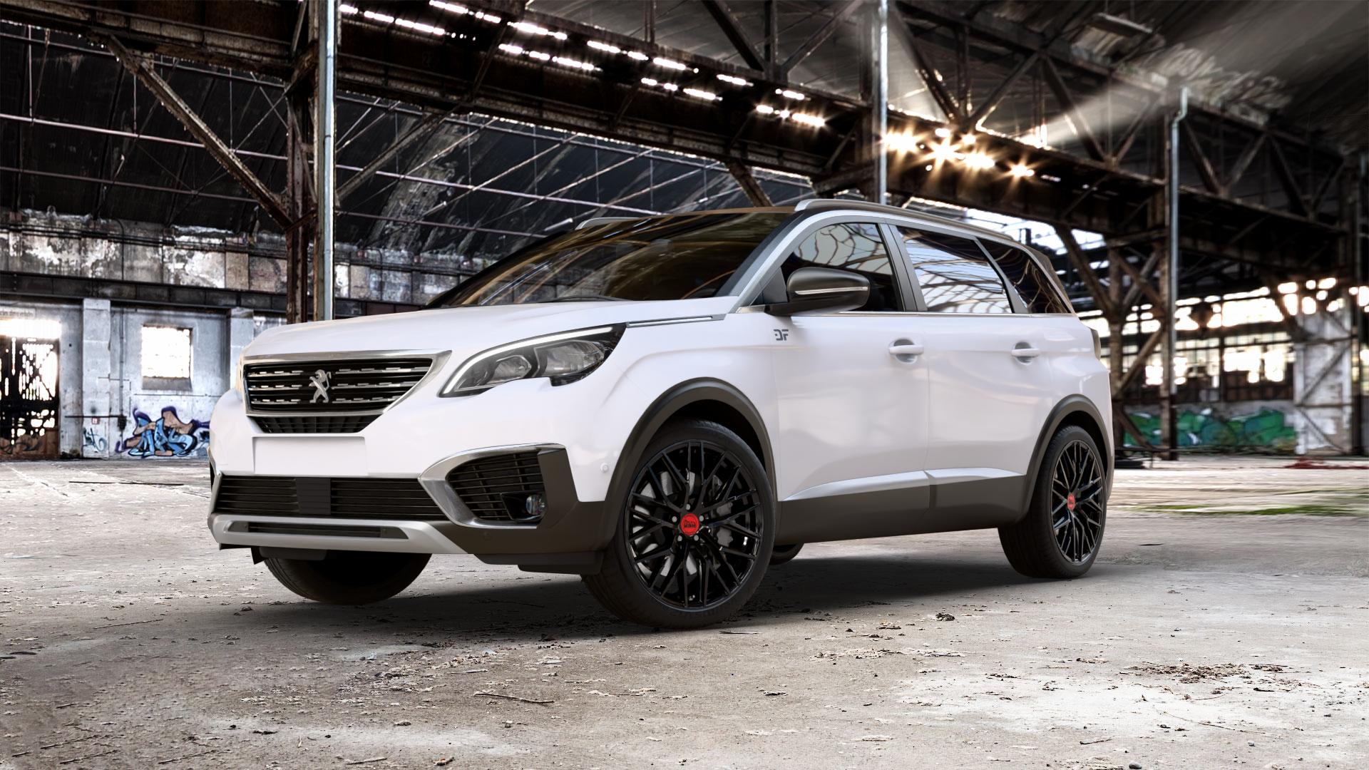 MAM RS4 BLACK PAINTED Felge mit Reifen schwarz in 20Zoll Winterfelge Alufelge auf weissem Peugeot 5008 II Typ M ⬇️ mit 15mm Tieferlegung ⬇️ Old Industrial Hall_max_5300mm_2024 Frontansicht_1