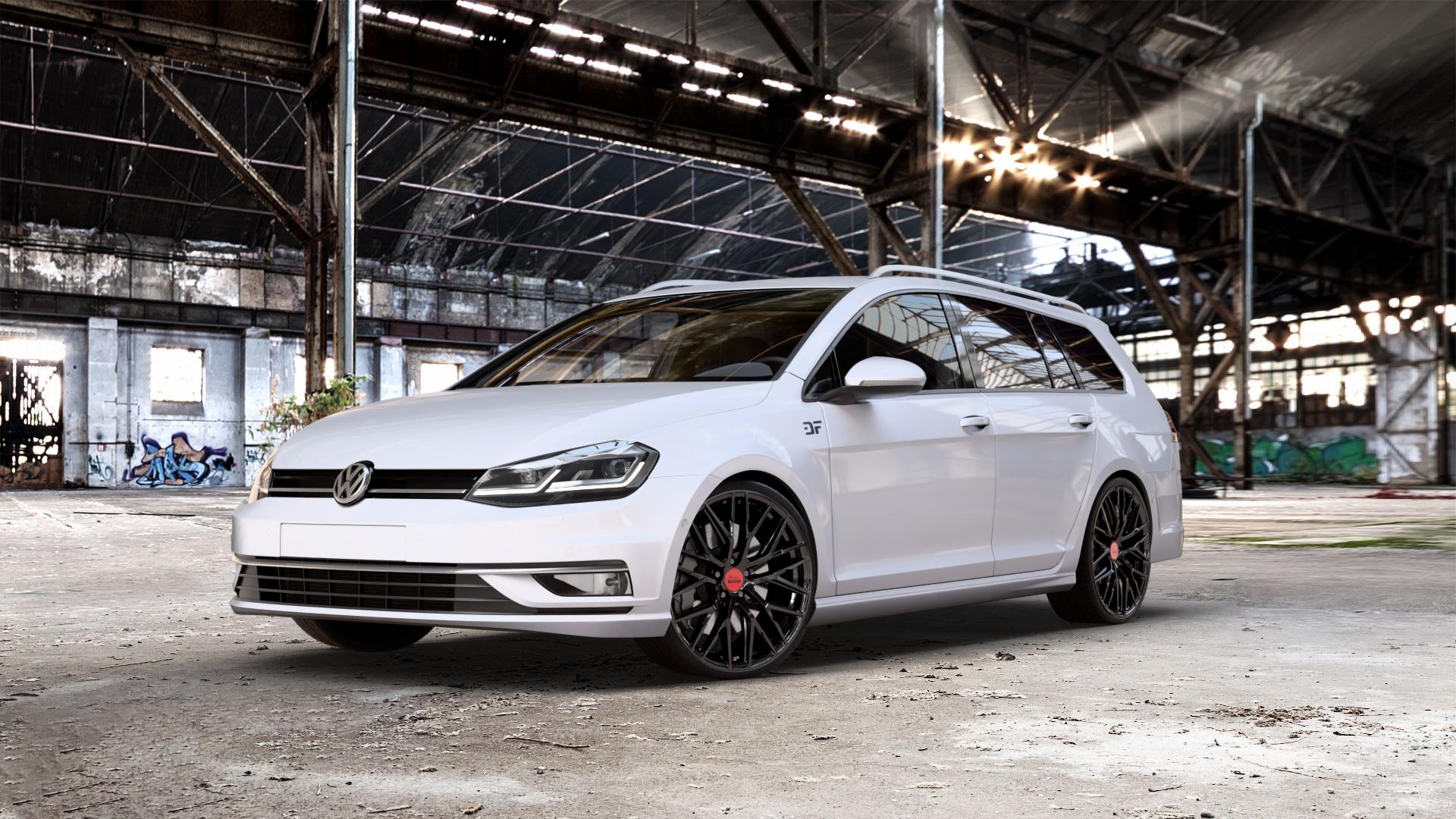 MAM RS4 BLACK PAINTED Felge mit Reifen schwarz in 20Zoll Winterfelge Alufelge auf weissem unilack Volkswagen (VW) Golf 7 Variant Facelift ⬇️ mit 15mm Tieferlegung ⬇️ Old Industrial Hall_max_5300mm_2024 Frontansicht_1