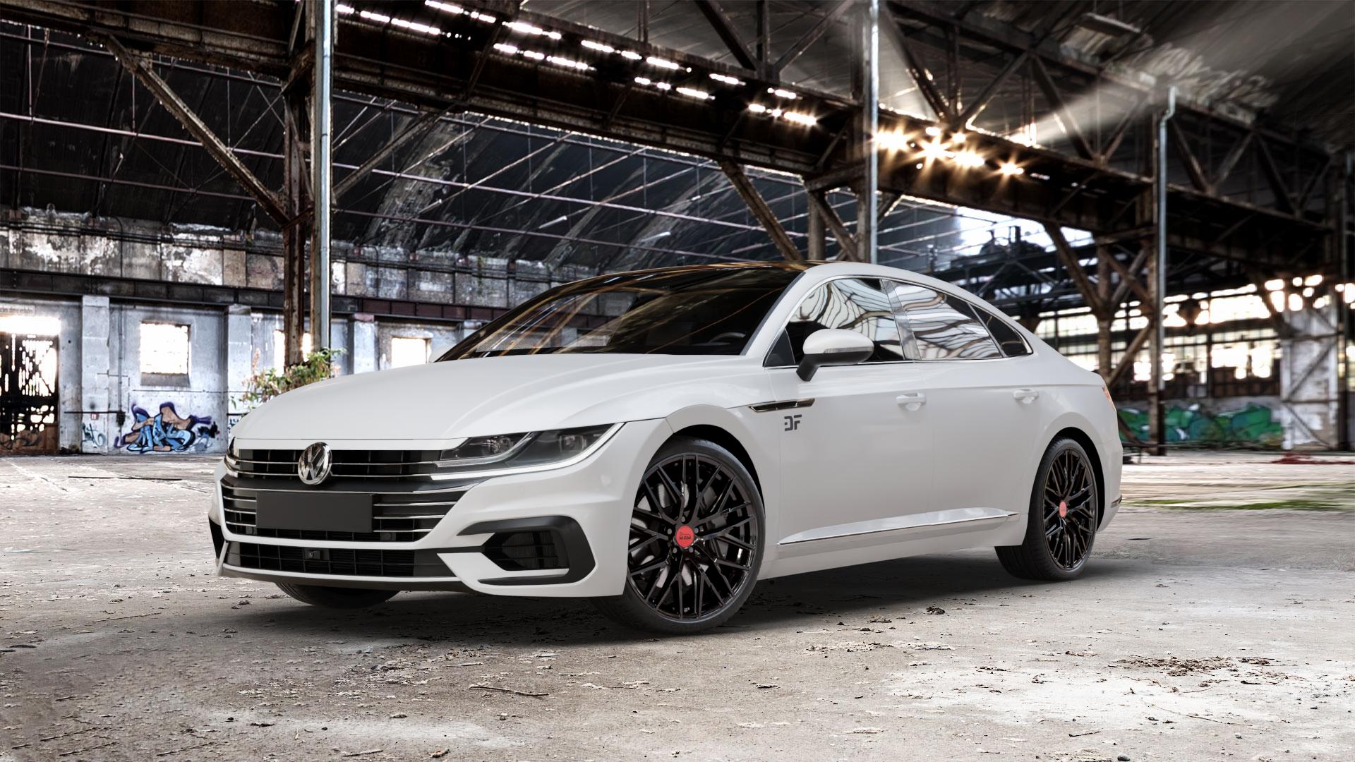 MAM RS4 BLACK PAINTED Felge mit Reifen schwarz in 20Zoll Winterfelge Alufelge auf weissem Volkswagen (VW) Arteon Typ 3H ⬇️ mit 15mm Tieferlegung ⬇️ Old Industrial Hall_max_5300mm_2024 Frontansicht_1