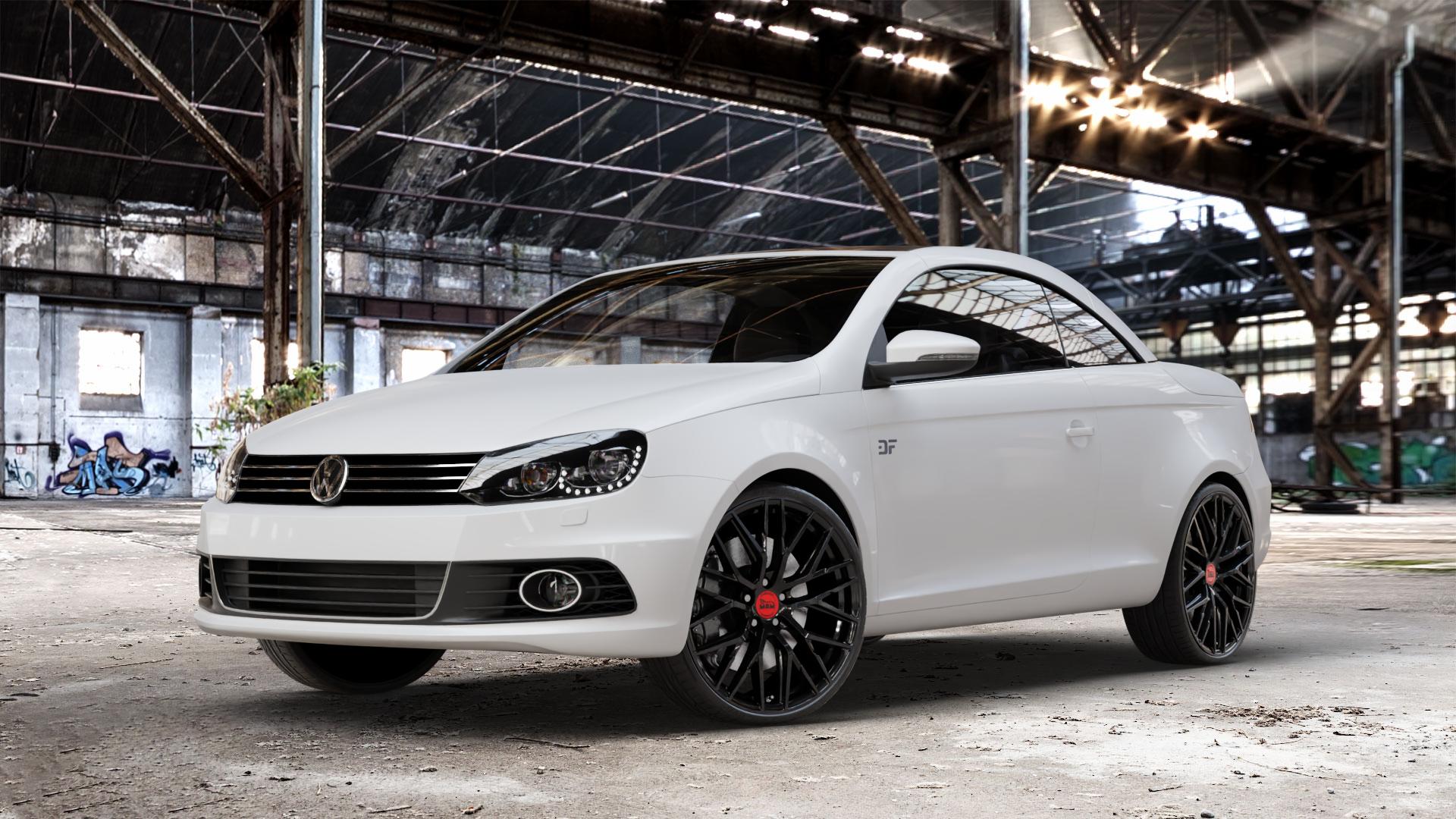 MAM RS4 BLACK PAINTED Felge mit Reifen schwarz in 20Zoll Winterfelge Alufelge auf weissem Volkswagen (VW) Eos Facelift ⬇️ mit 15mm Tieferlegung ⬇️ Old Industrial Hall_max_4400mm_2024 Frontansicht_1