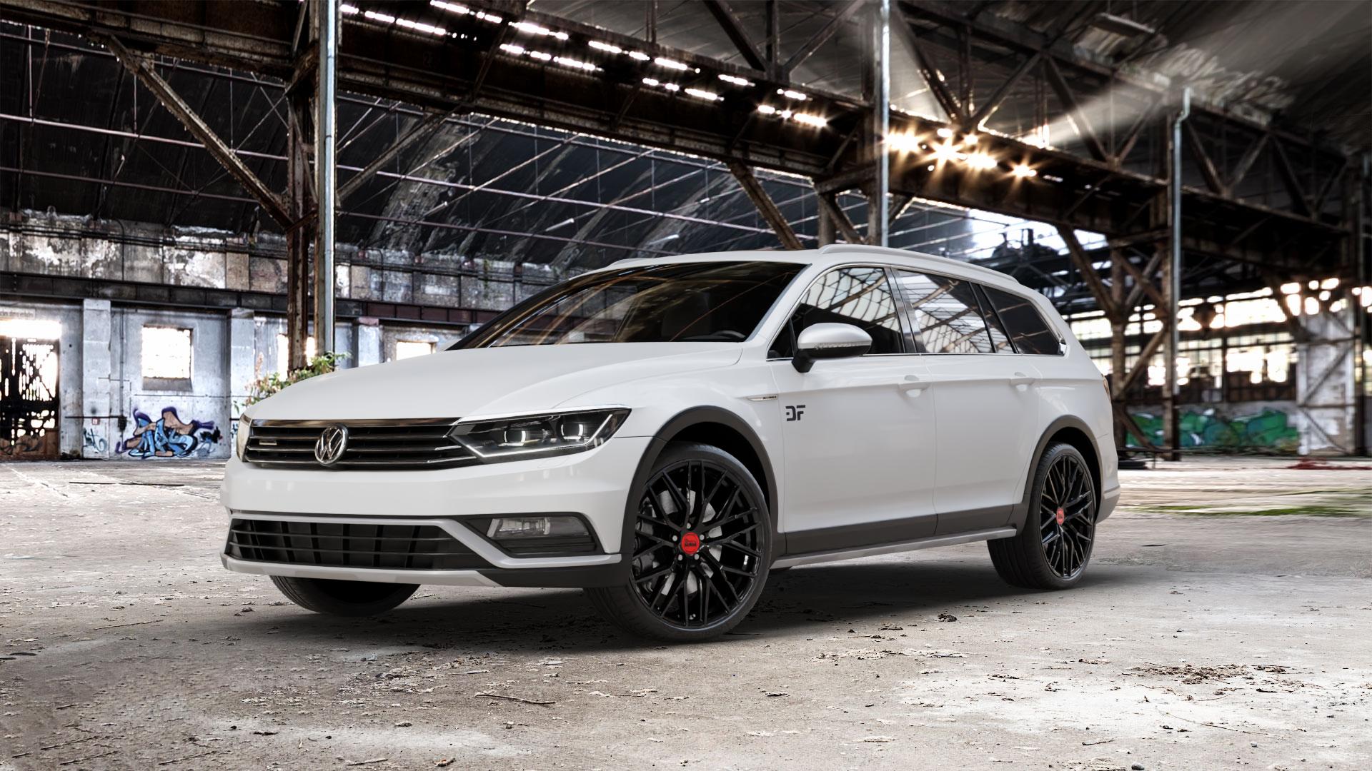 MAM RS4 BLACK PAINTED Felge mit Reifen schwarz in 20Zoll Winterfelge Alufelge auf weissem Volkswagen (VW) Passat 3C/B8 Alltrack ⬇️ mit 15mm Tieferlegung ⬇️ Old Industrial Hall_max_5300mm_2024 Frontansicht_1