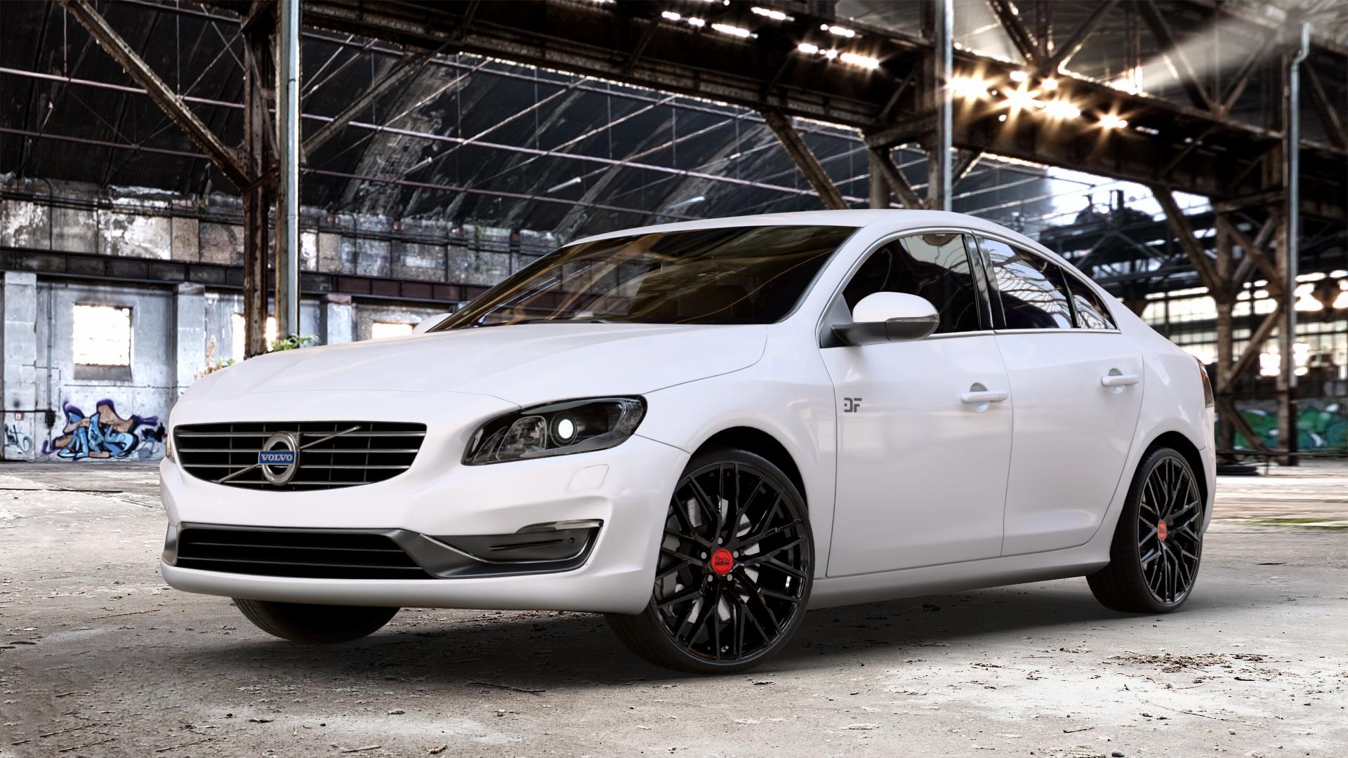MAM RS4 BLACK PAINTED Felge mit Reifen schwarz in 20Zoll Winterfelge Alufelge auf weissem Volvo S60 II Typ F ⬇️ mit 15mm Tieferlegung ⬇️ Old Industrial Hall_max_4400mm_2024 Frontansicht_1
