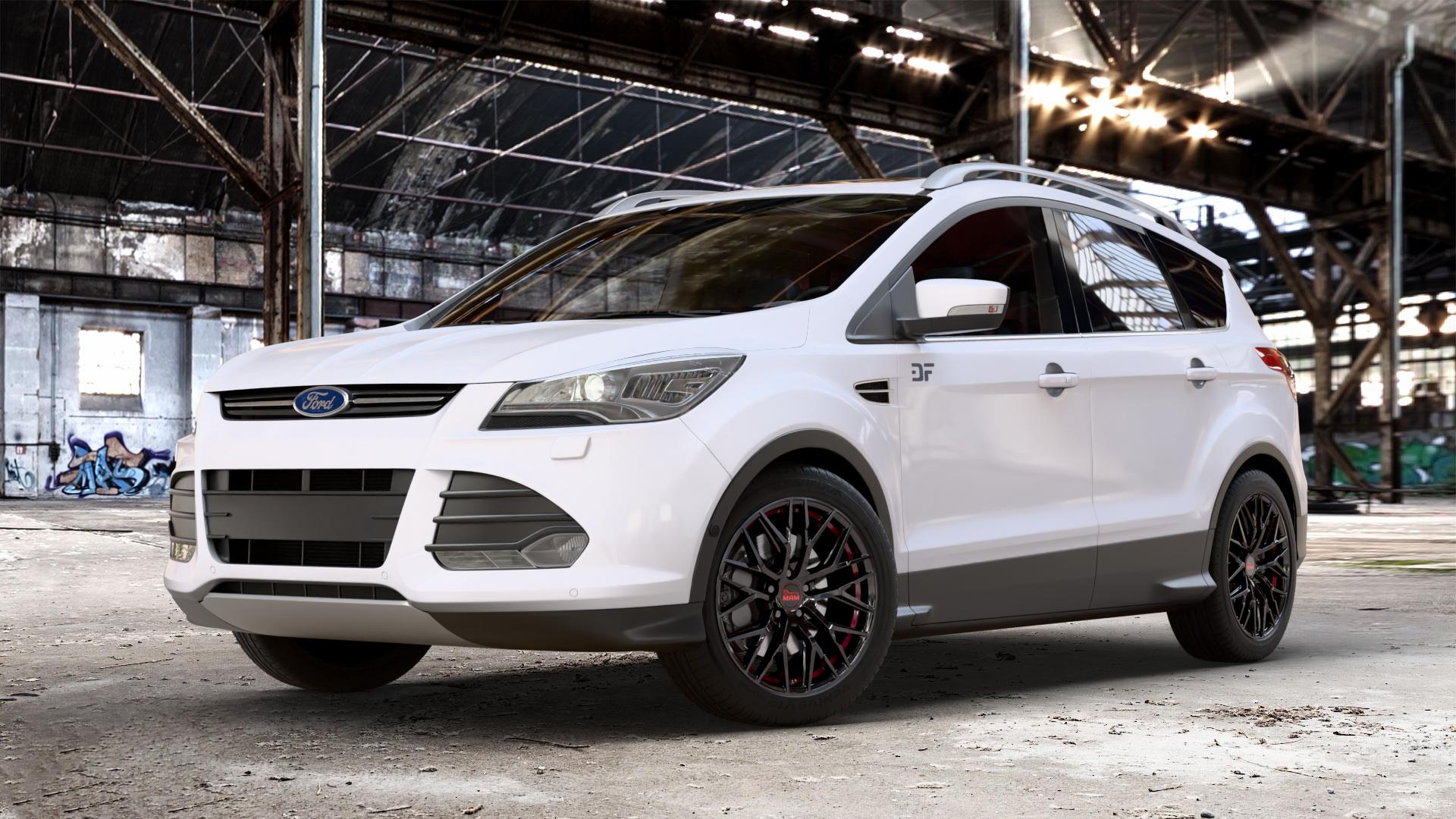 MAM RS4 BLACK PAINTED RED INSIDE Felge mit Reifen schwarz rot in 18Zoll Winterfelge Alufelge auf weissem Ford Kuga II ⬇️ mit 15mm Tieferlegung ⬇️ Old Industrial Hall_max_4400mm_2024 Frontansicht_1
