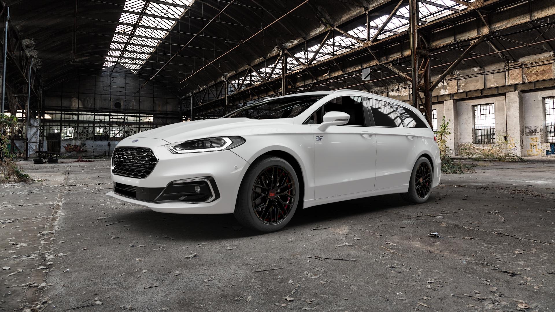 MAM RS4 BLACK PAINTED RED INSIDE Felge mit Reifen schwarz rot in 18Zoll Winterfelge Alufelge auf weissem Ford Mondeo V Turnier Typ BA7 Facelift ⬇️ mit 15mm Tieferlegung ⬇️ Old Industrial Hall_max5000mm_2022 Frontansicht_1
