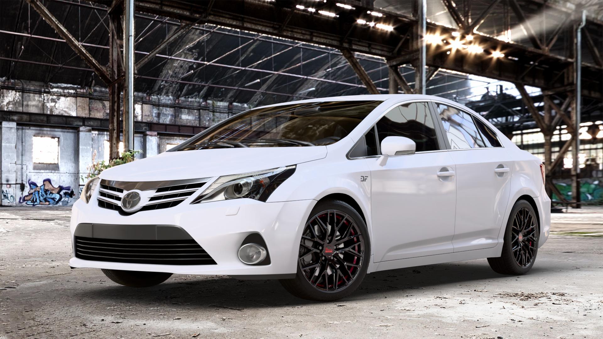 MAM RS4 BLACK PAINTED RED INSIDE Felge mit Reifen schwarz rot in 18Zoll Winterfelge Alufelge auf weissem Toyota Avensis Limousine Typ T27 Facelift 12-> ⬇️ mit 15mm Tieferlegung ⬇️ Old Industrial Hall_max_4400mm_2024 Frontansicht_1