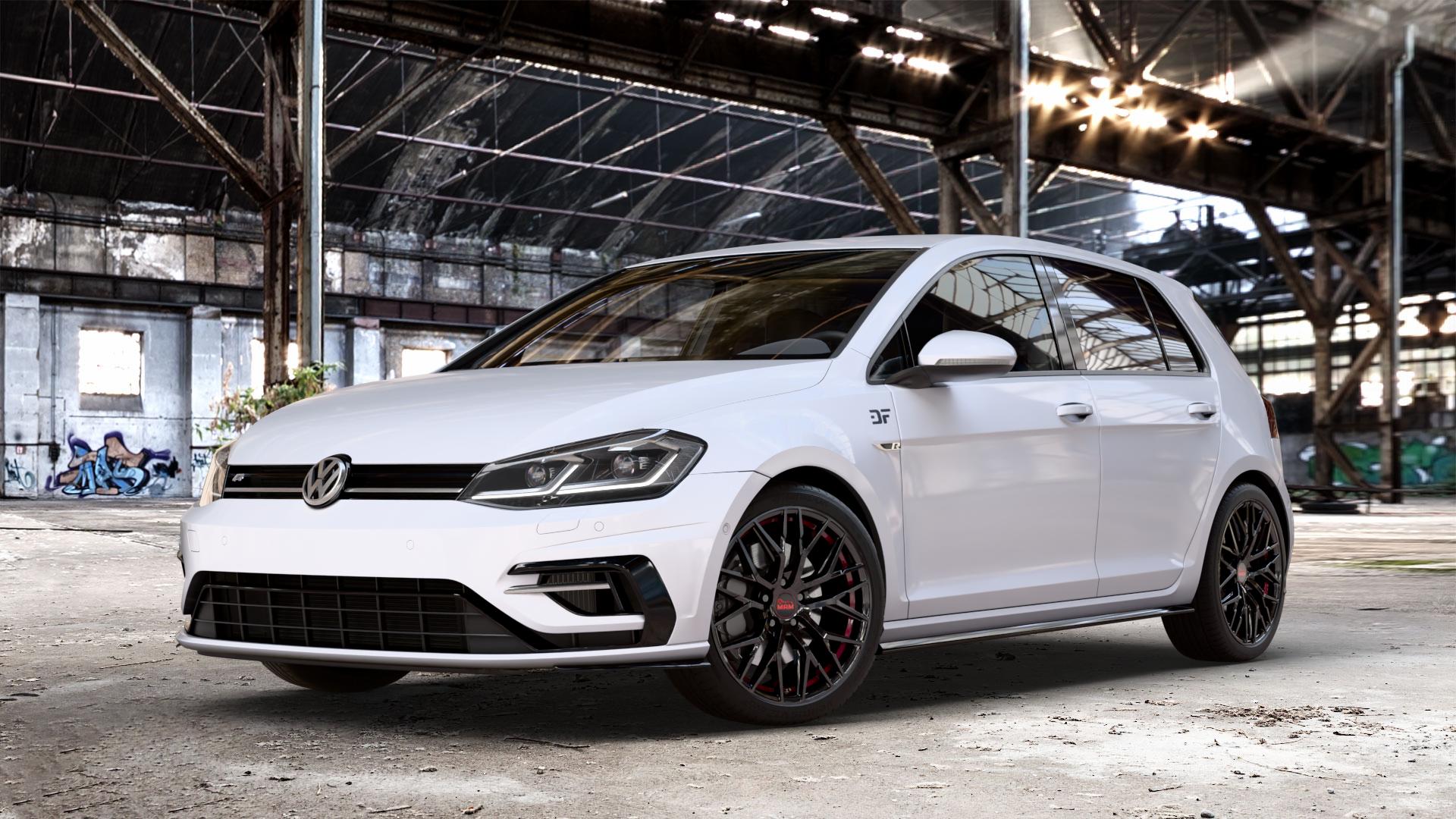 MAM RS4 BLACK PAINTED RED INSIDE Felge mit Reifen schwarz rot in 18Zoll Winterfelge Alufelge auf weissem unilack Volkswagen (VW) Golf 7 Facelift 2,0l R 4Motion 228kW (310 PS) 213kW (290 221kW (300 ⬇️ mit 15mm Tieferlegung ⬇️ Old Industrial Hall_max_4400mm_2024 Frontansicht_1