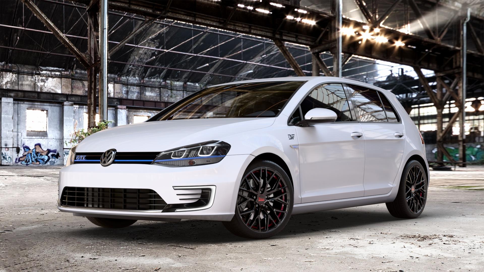 MAM RS4 BLACK PAINTED RED INSIDE Felge mit Reifen schwarz rot in 18Zoll Winterfelge Alufelge auf weissem Volkswagen (VW) Golf 7 1,4l GTE Hybrid 110kW (150 PS) Facelift 0,0l e-Golf 100kW (136 ⬇️ mit 15mm Tieferlegung ⬇️ Old Industrial Hall_max_4400mm_2024 Frontansicht_1