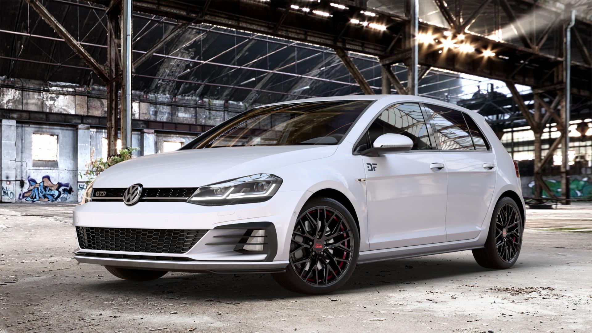 MAM RS4 BLACK PAINTED RED INSIDE Felge mit Reifen schwarz rot in 18Zoll Winterfelge Alufelge auf weissem Volkswagen (VW) Golf 7 2,0l GTD 135kW (184 PS) Facelift ⬇️ mit 15mm Tieferlegung ⬇️ Old Industrial Hall_max_4400mm_2024 Frontansicht_1