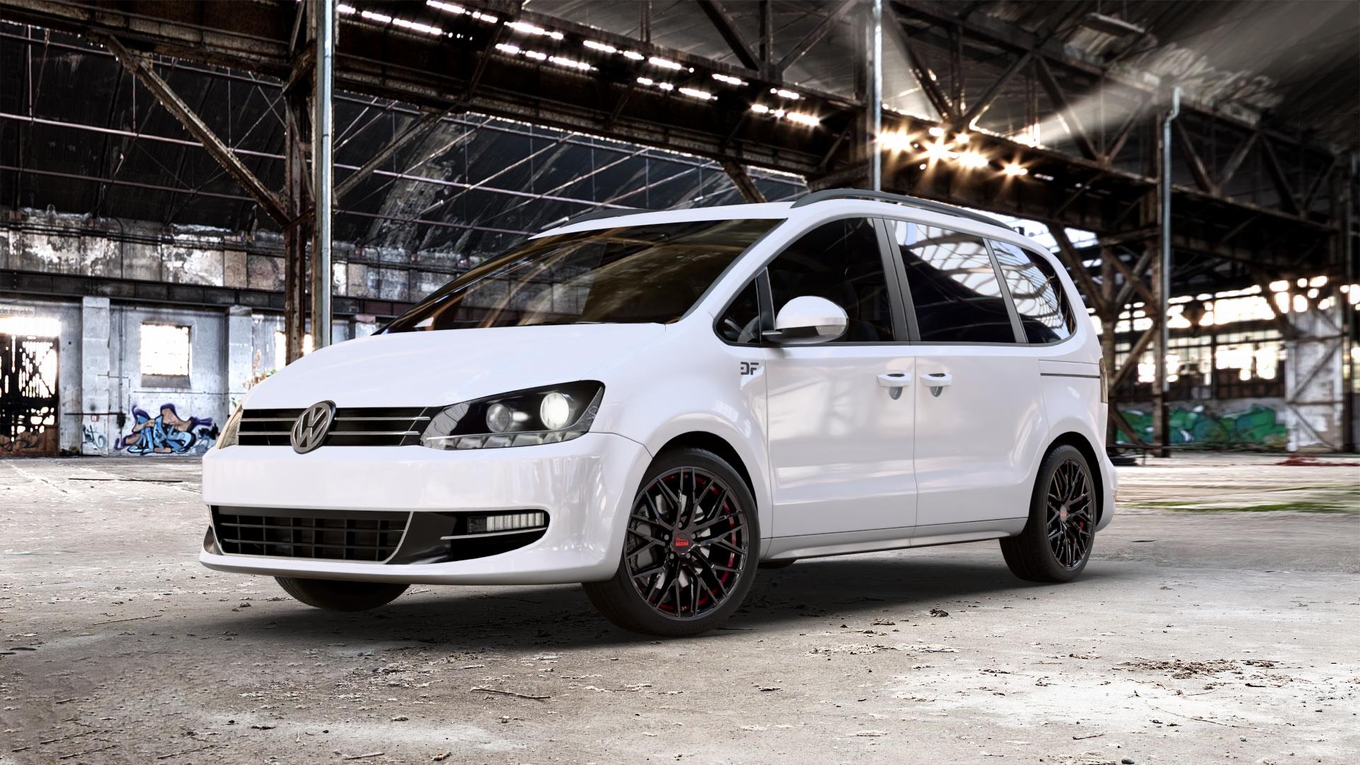 MAM RS4 BLACK PAINTED RED INSIDE Felge mit Reifen schwarz rot in 18Zoll Winterfelge Alufelge auf weissem Volkswagen (VW) Sharan I Typ 7M II 7N ⬇️ mit 15mm Tieferlegung ⬇️ Old Industrial Hall_max_5300mm_2024 Frontansicht_1
