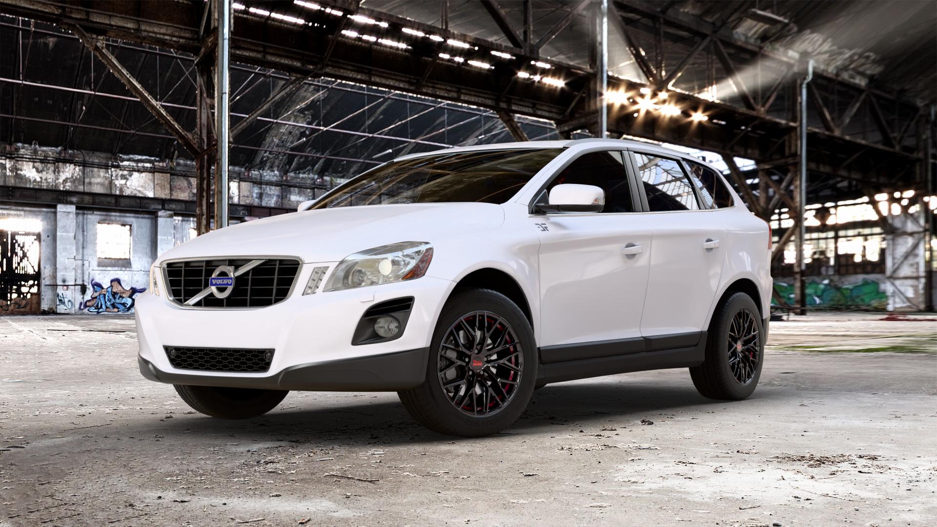 MAM RS4 BLACK PAINTED RED INSIDE Felge mit Reifen schwarz rot in 18Zoll Winterfelge Alufelge auf weissem Volvo XC60 Typ D ⬇️ mit 15mm Tieferlegung ⬇️ Old Industrial Hall_max_5300mm_2024 Frontansicht_1