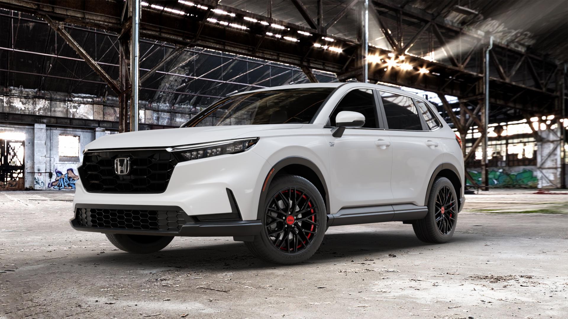 MAM RS4 BLACK PAINTED RED INSIDE Felge mit Reifen schwarz rot in 19Zoll Winterfelge Alufelge auf weissem Honda CR-V VI (RS) ⬇️ mit 15mm Tieferlegung ⬇️ Old Industrial Hall_max_5300mm_2024 Frontansicht_1