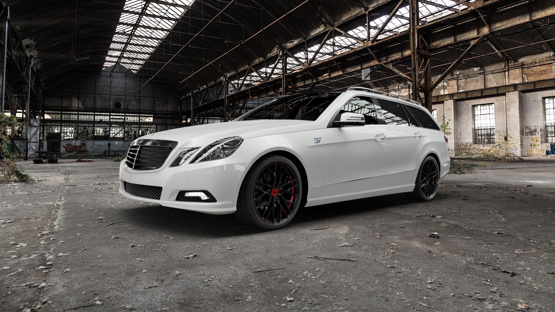 MAM RS4 BLACK PAINTED RED INSIDE Felge mit Reifen schwarz rot in 19Zoll Winterfelge Alufelge auf weissem Mercedes E-Klasse Typ S212 Kombi ⬇️ mit 15mm Tieferlegung ⬇️ Old Industrial Hall_max5000mm_2022 Frontansicht_1