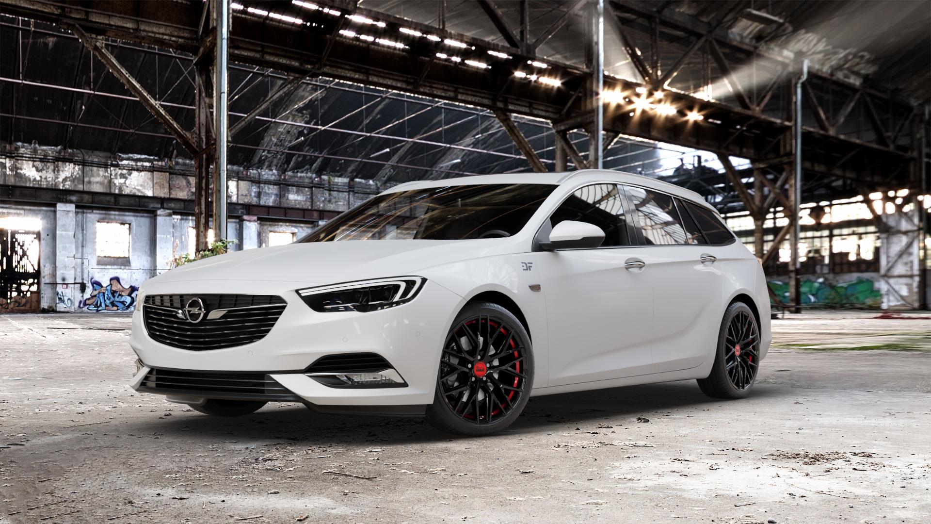 MAM RS4 BLACK PAINTED RED INSIDE Felge mit Reifen schwarz rot in 19Zoll Winterfelge Alufelge auf weissem Opel Insignia II Sports Tourer Typ Z-B ⬇️ mit 15mm Tieferlegung ⬇️ Old Industrial Hall_max_5300mm_2024 Frontansicht_1
