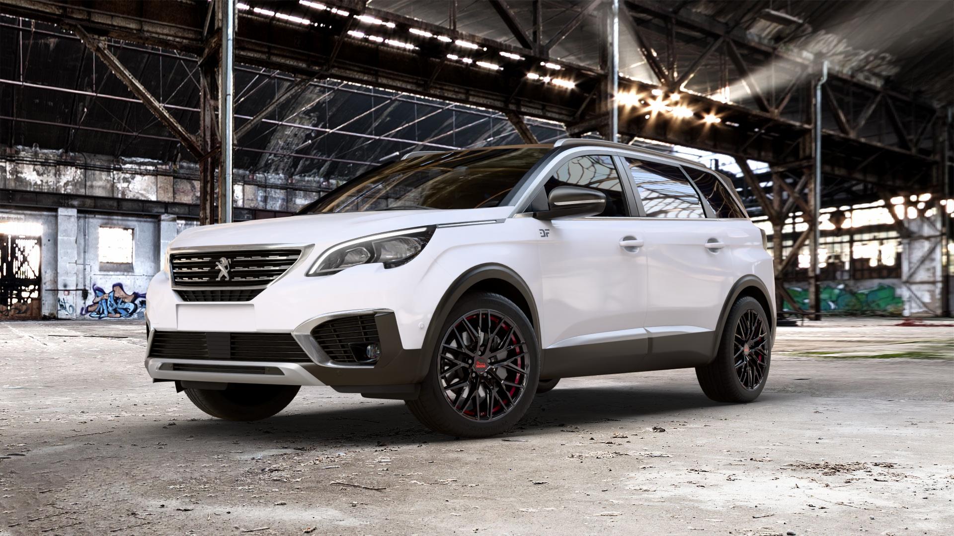 MAM RS4 BLACK PAINTED RED INSIDE Felge mit Reifen schwarz rot in 19Zoll Winterfelge Alufelge auf weissem Peugeot 5008 II Typ M ⬇️ mit 15mm Tieferlegung ⬇️ Old Industrial Hall_max_5300mm_2024 Frontansicht_1