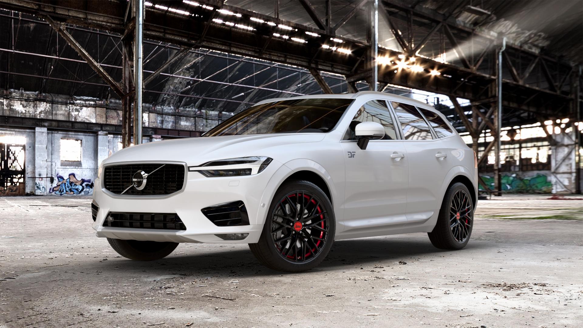 MAM RS4 BLACK PAINTED RED INSIDE Felge mit Reifen schwarz rot in 20Zoll Winterfelge Alufelge auf weissem Volvo XC60 Typ U ⬇️ mit 15mm Tieferlegung ⬇️ Old Industrial Hall_max_5300mm_2024 Frontansicht_1