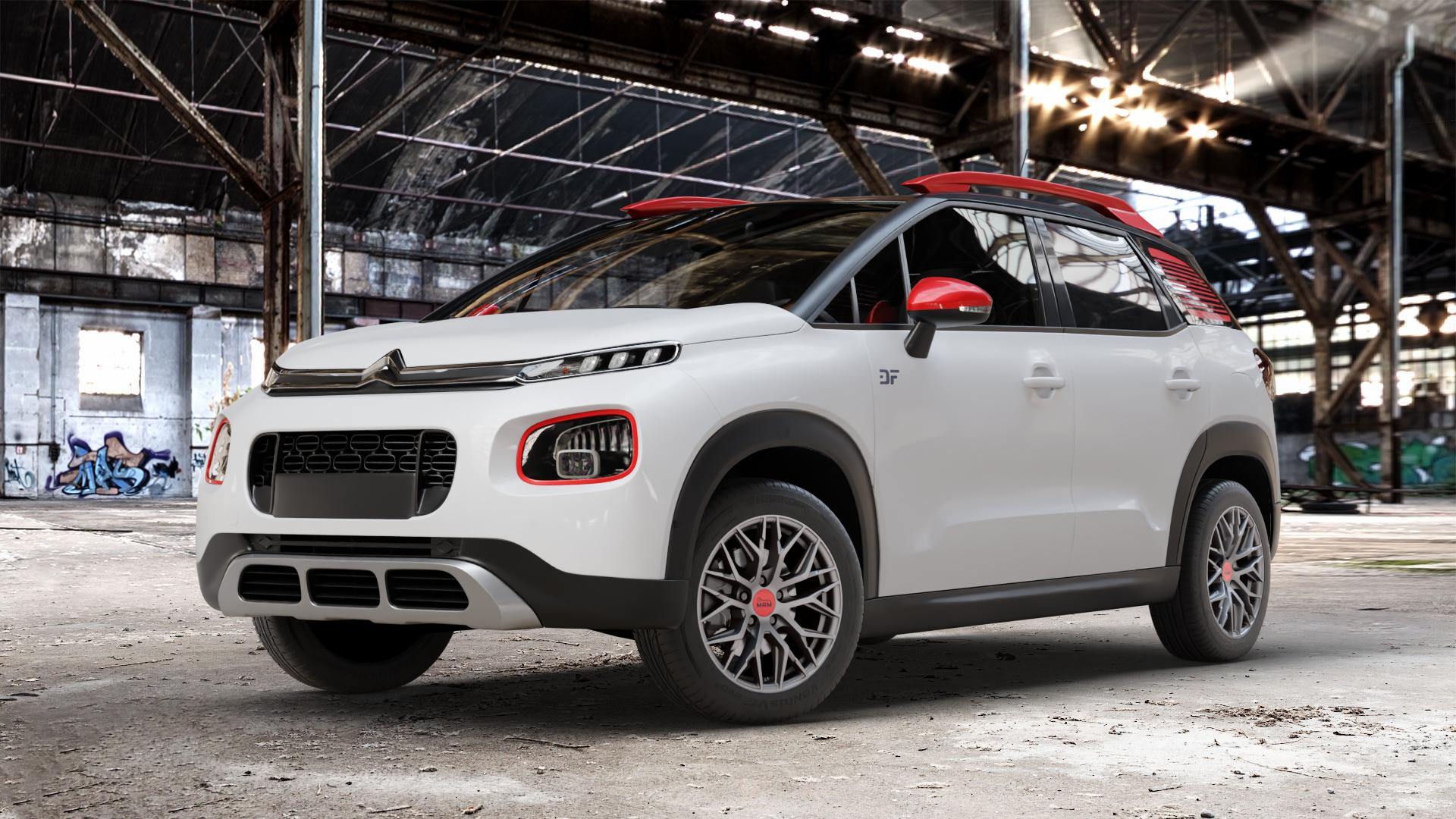 MAM RS4 MATT SILVER PAINTED Felge mit Reifen silber in 16Zoll Winterfelge Alufelge auf weissem Citroen C3 Aircross Typ 2 ⬇️ mit 15mm Tieferlegung ⬇️ Old Industrial Hall_max_4400mm_2024 Frontansicht_1
