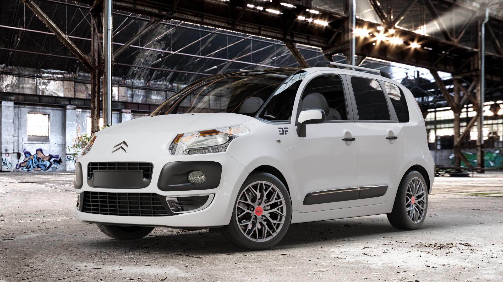 MAM RS4 MATT SILVER PAINTED Felge mit Reifen silber in 16Zoll Winterfelge Alufelge auf weissem Citroen C3 Picasso ⬇️ mit 15mm Tieferlegung ⬇️ Old Industrial Hall_max_4400mm_2024 Frontansicht_1