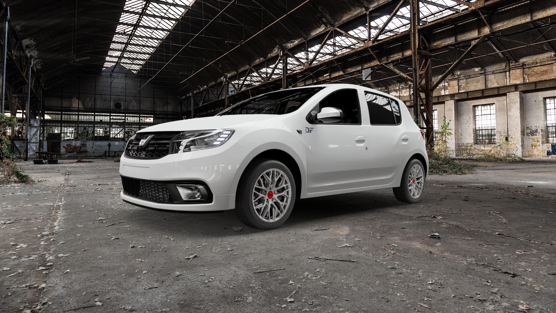 MAM RS4 MATT SILVER PAINTED Felge mit Reifen silber in 16Zoll Winterfelge Alufelge auf weissem Dacia Sandero II Typ SD Facelift ⬇️ mit 15mm Tieferlegung ⬇️ Old Industrial Hall_max5000mm_2022 Frontansicht_1