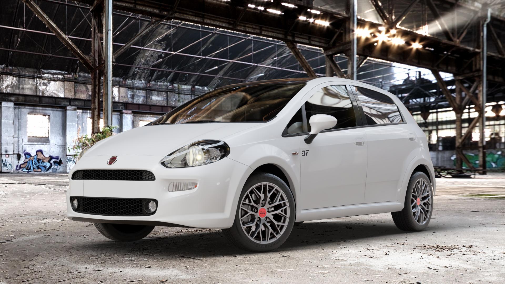 MAM RS4 MATT SILVER PAINTED Felge mit Reifen silber in 16Zoll Winterfelge Alufelge auf weissem Fiat Punto / Grande Typ 199 (12->) ⬇️ mit 15mm Tieferlegung ⬇️ Old Industrial Hall_max_4400mm_2024 Frontansicht_1