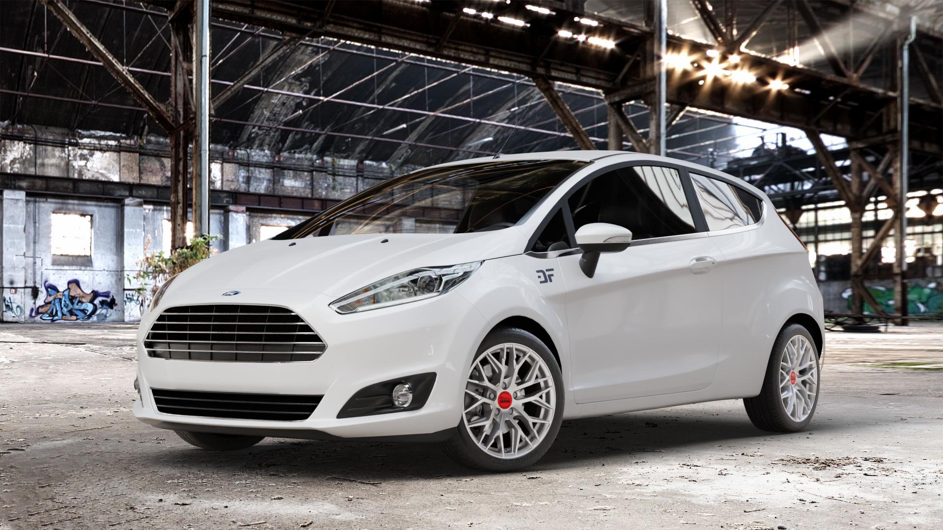 MAM RS4 MATT SILVER PAINTED Felge mit Reifen silber in 16Zoll Winterfelge Alufelge auf weissem Ford Fiesta VI Typ JA8 Facelift ⬇️ mit 15mm Tieferlegung ⬇️ Old Industrial Hall_max_4400mm_2024 Frontansicht_1