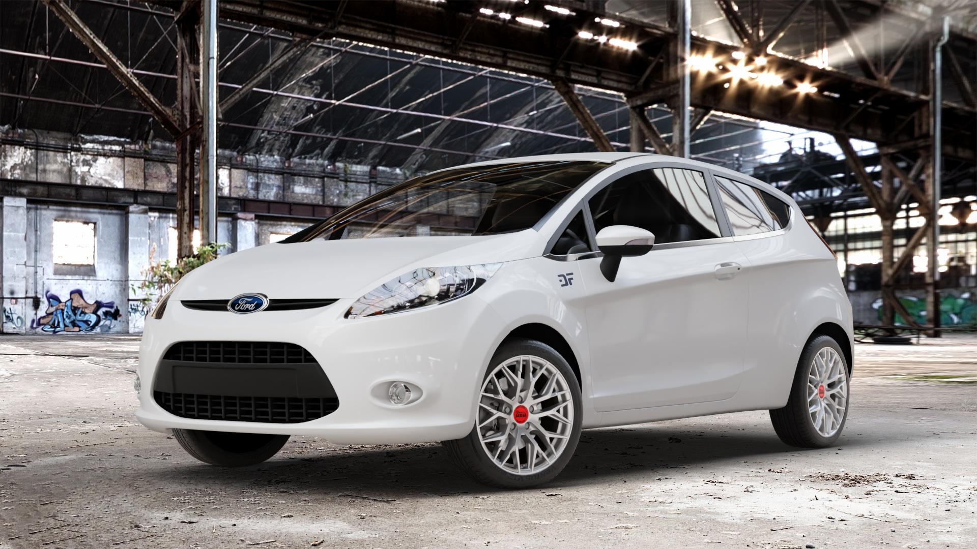 MAM RS4 MATT SILVER PAINTED Felge mit Reifen silber in 16Zoll Winterfelge Alufelge auf weissem Ford Fiesta VI Typ JA8 ⬇️ mit 15mm Tieferlegung ⬇️ Old Industrial Hall_max_4400mm_2024 Frontansicht_1