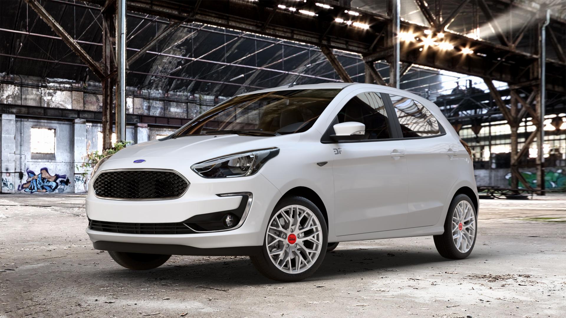 MAM RS4 MATT SILVER PAINTED Felge mit Reifen silber in 16Zoll Winterfelge Alufelge auf weissem Ford KA+ Typ KAF ACTIVE Facelift KA ⬇️ mit 15mm Tieferlegung ⬇️ Old Industrial Hall_max_4400mm_2024 Frontansicht_1