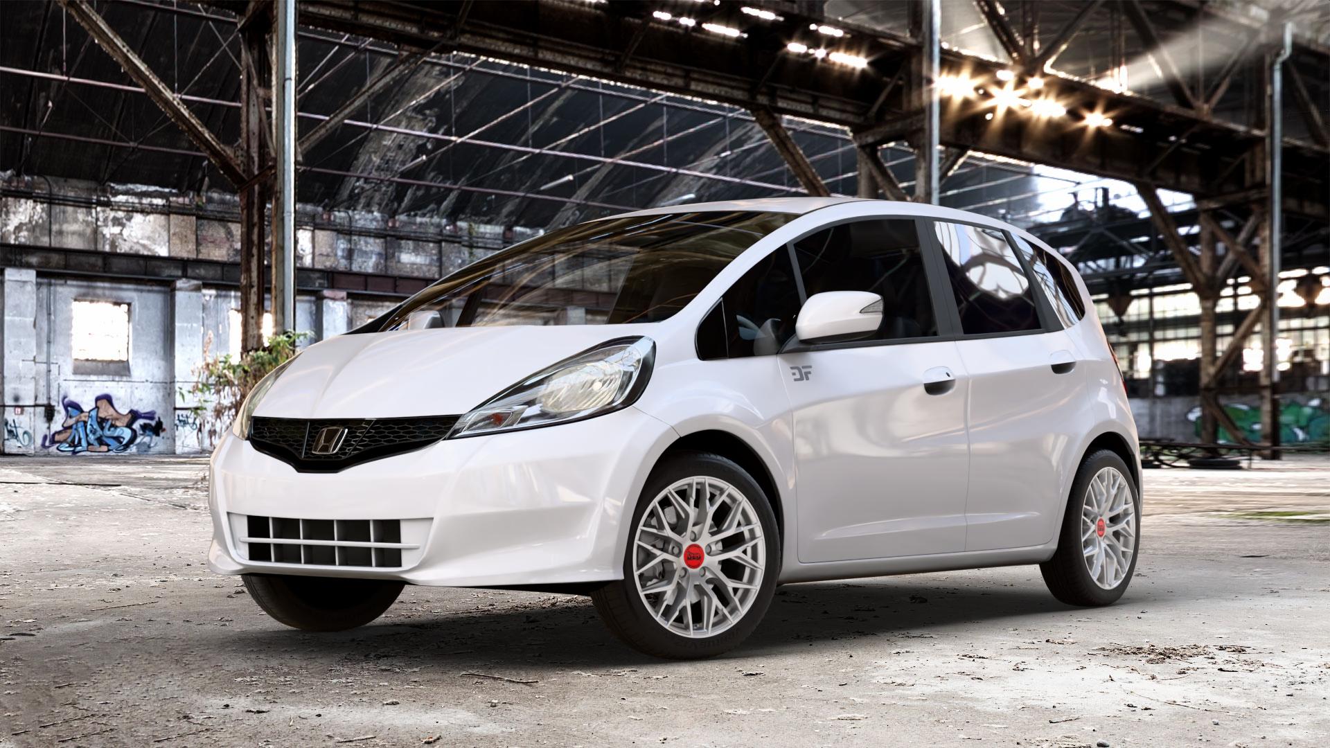 MAM RS4 MATT SILVER PAINTED Felge mit Reifen silber in 16Zoll Winterfelge Alufelge auf weissem Honda Jazz III Facelift (GG, GE) 1,4l i-VTEC 73kW GG6 (99 PS) GE6 GG3 1,2l 66kW GG1 (90 GG5 GG2 1,3l IMA Hybrid 65kW GP1 (88 ⬇️ mit 15mm Tieferlegung ⬇️ Old Industrial Hall_max_4400mm_2024 Frontansicht_1