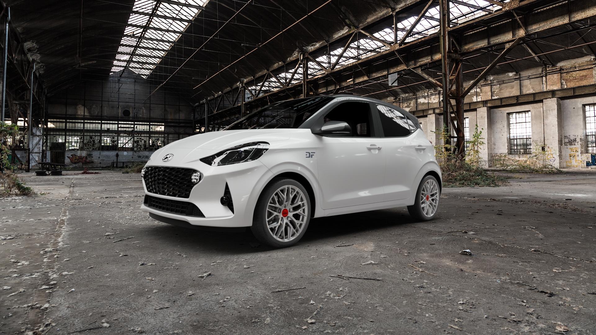 MAM RS4 MATT SILVER PAINTED Felge mit Reifen silber in 16Zoll Winterfelge Alufelge auf weissem Hyundai i10 Typ AC3 ⬇️ mit 15mm Tieferlegung ⬇️ Old Industrial Hall_max5000mm_2022 Frontansicht_1